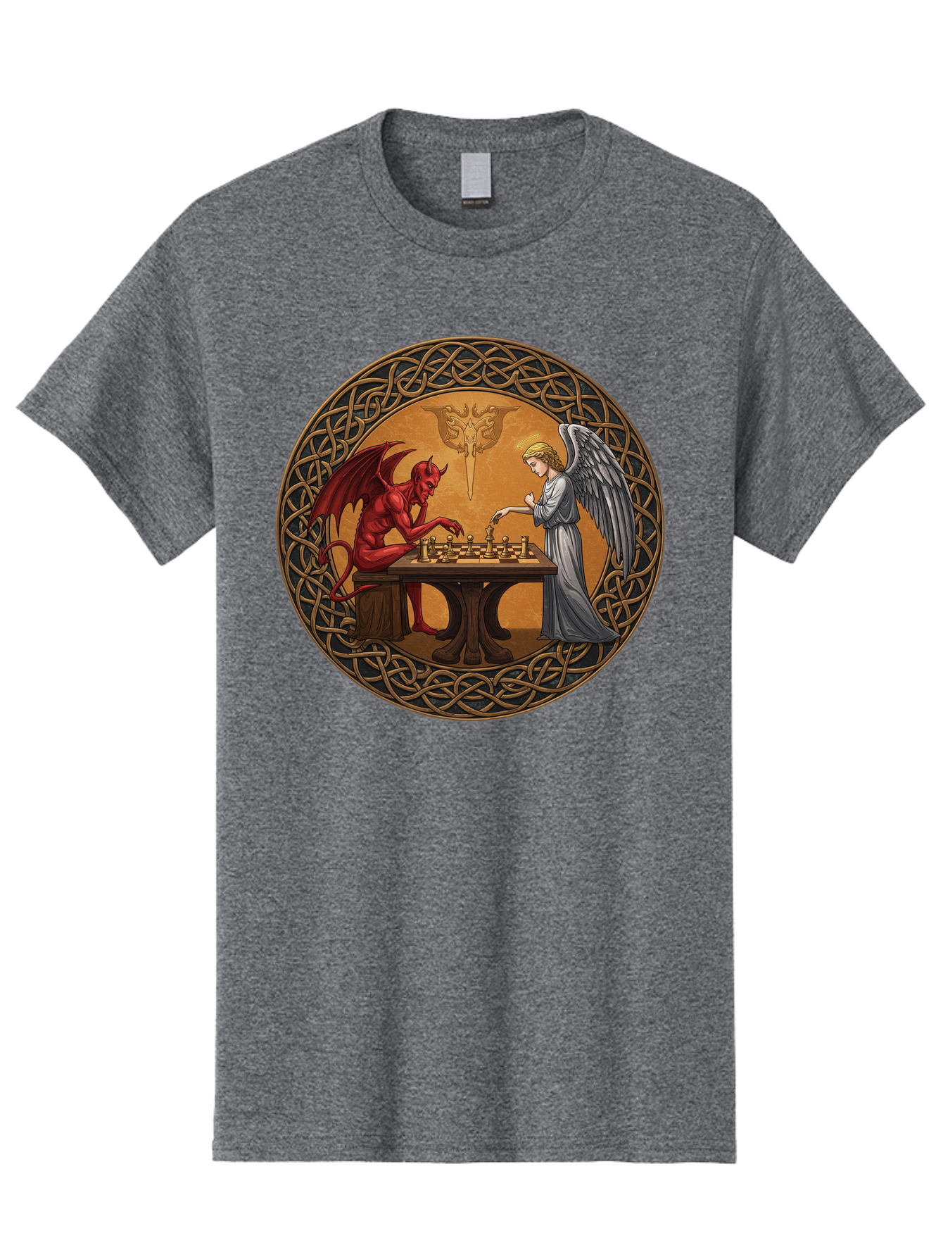 Angel-Vs-Devil-Chess-2 Men'S Graphic Tee, 100% Cotton, Comfortable Casual Summer Wear, Machine Washable, Vintage Camera, Old Camera, Antique Camera, Black Camera, Classic Photography, Photography Equipment, Nostalgic Device, Film Camera, Bah427 3