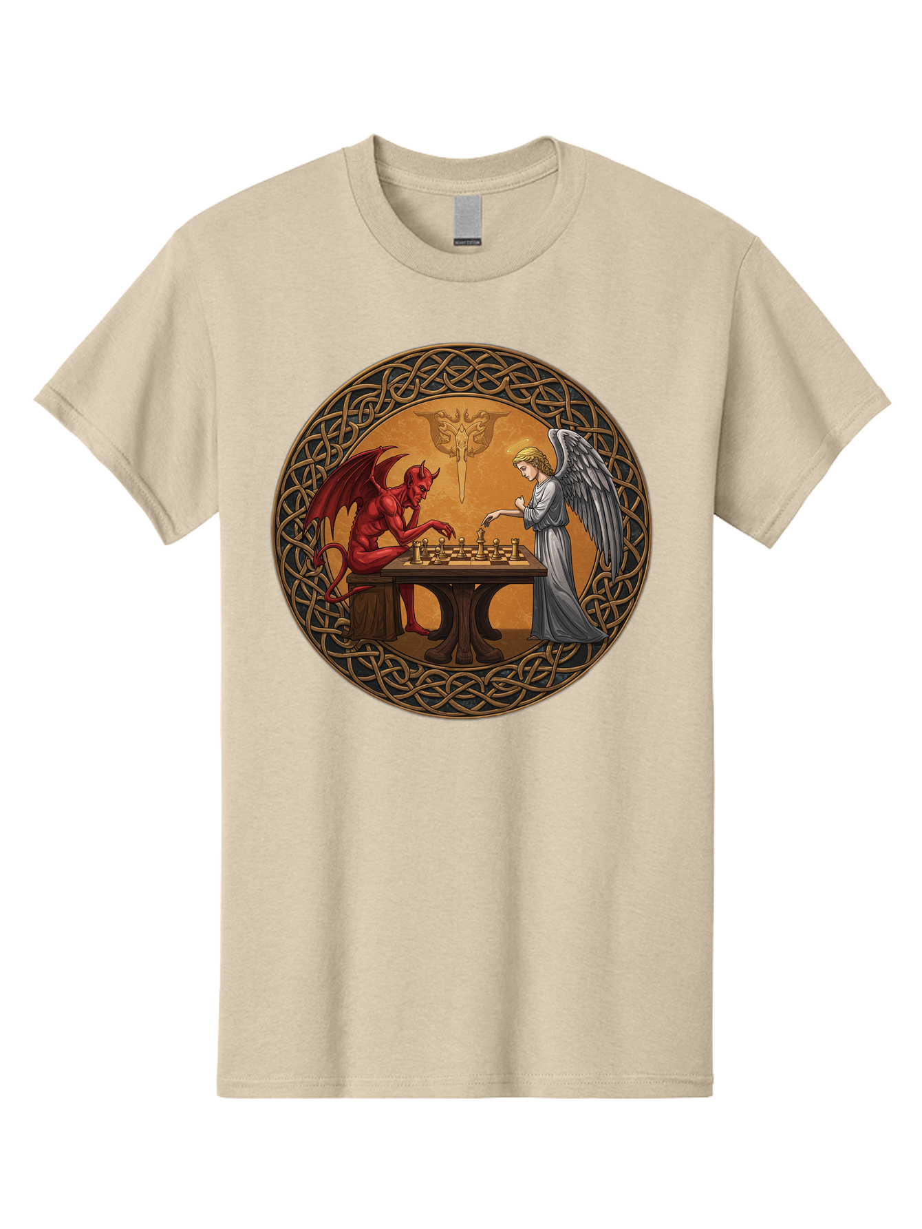 Angel-Vs-Devil-Chess-2 Men'S Graphic Tee, 100% Cotton, Comfortable Casual Summer Wear, Machine Washable, Vintage Camera, Old Camera, Antique Camera, Black Camera, Classic Photography, Photography Equipment, Nostalgic Device, Film Camera, Bah427 14
