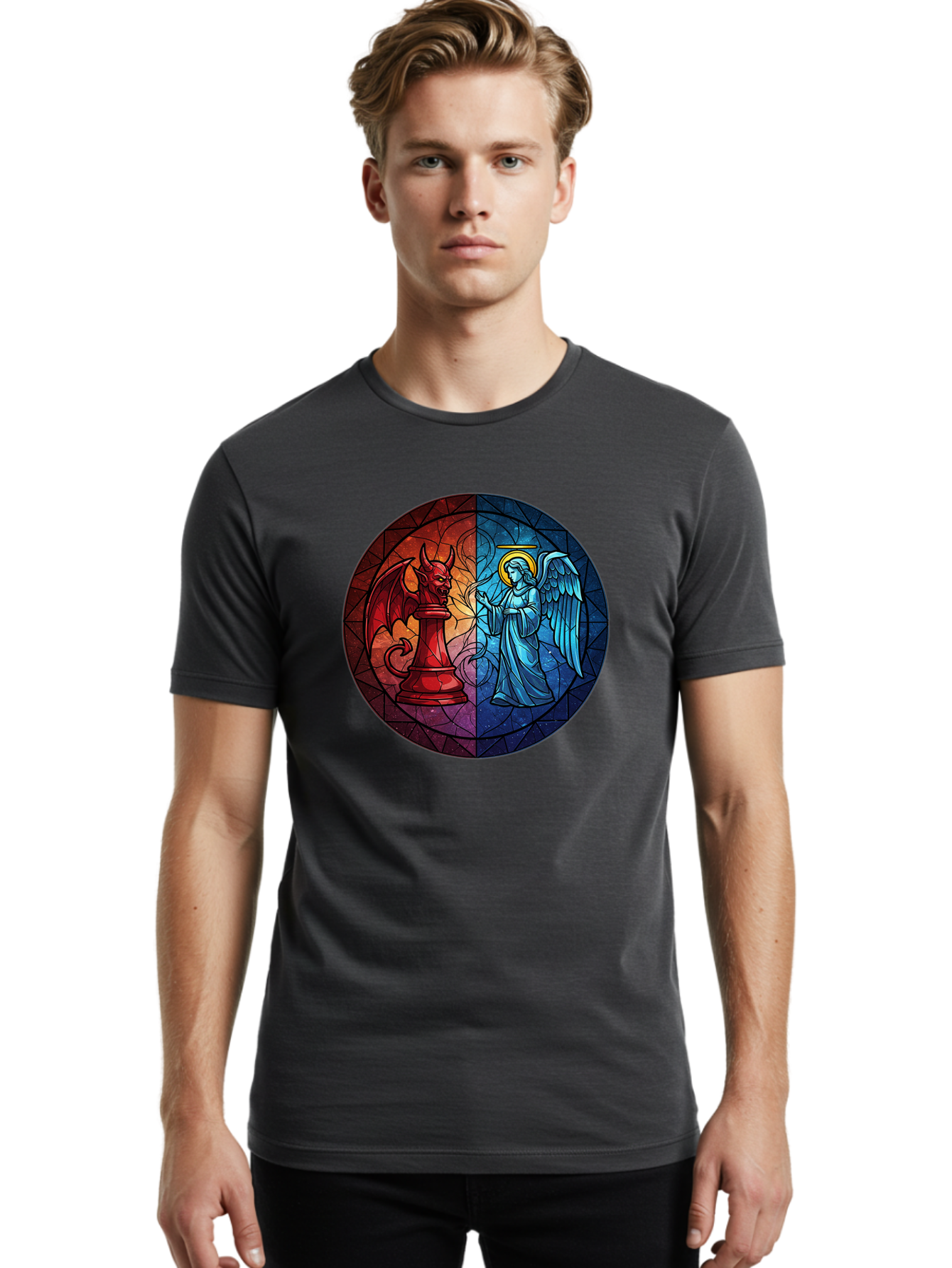 Angel-Vs-Devil-Chess-Piece Men'S Graphic Tee, 100% Cotton, Comfortable Casual Summer Wear, Machine Washable, Vintage Camera, Old Camera, Antique Camera, Black Camera, Classic Photography, Photography Equipment, Nostalgic Device, Film Camera, Bah428 30