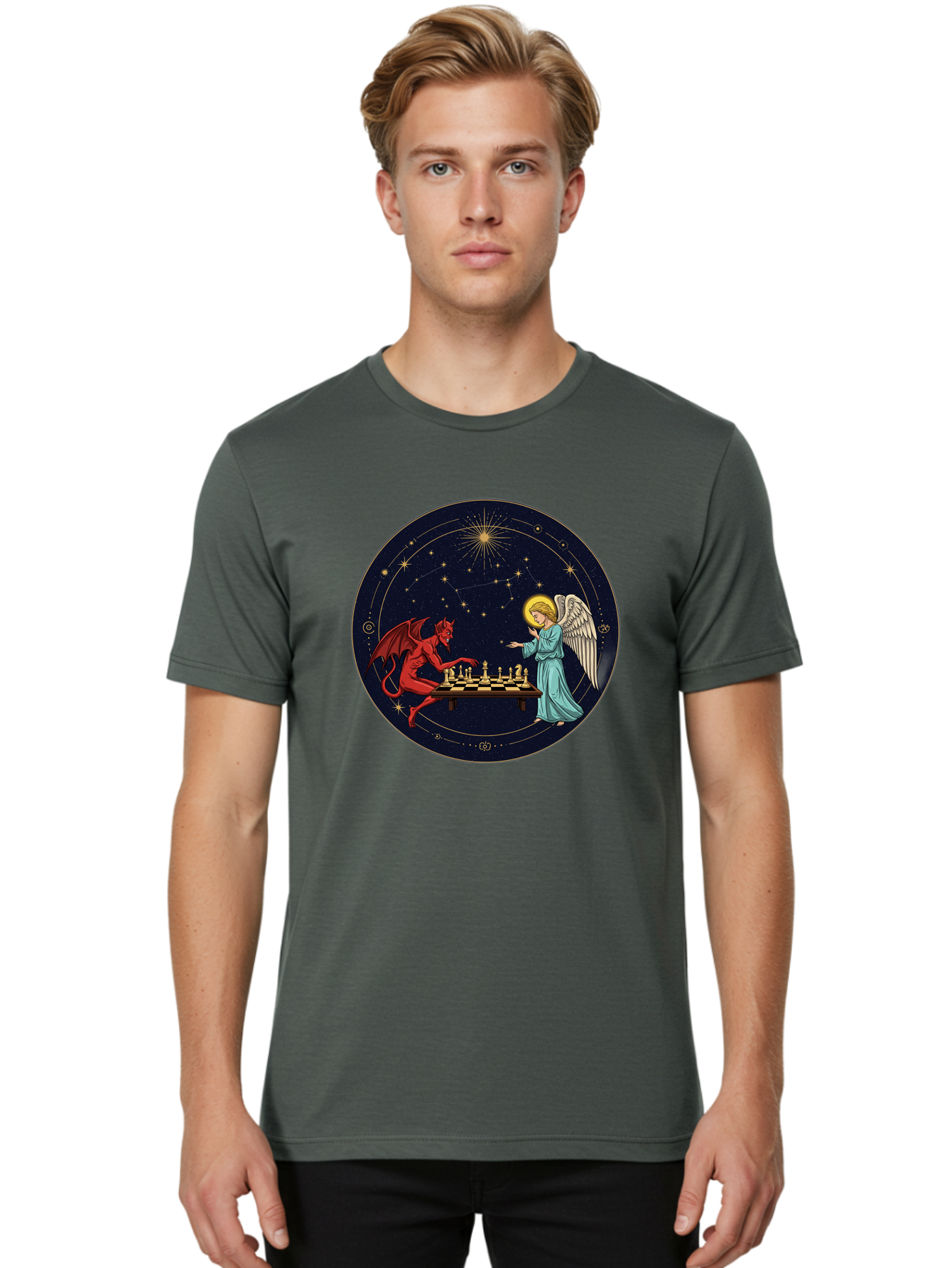 Angel-Vs-Devil-Chess Men'S Graphic Tee, 100% Cotton, Comfortable Casual Summer Wear, Machine Washable, Vintage Camera, Old Camera, Antique Camera, Black Camera, Classic Photography, Photography Equipment, Nostalgic Device, Film Camera, Bah429 24