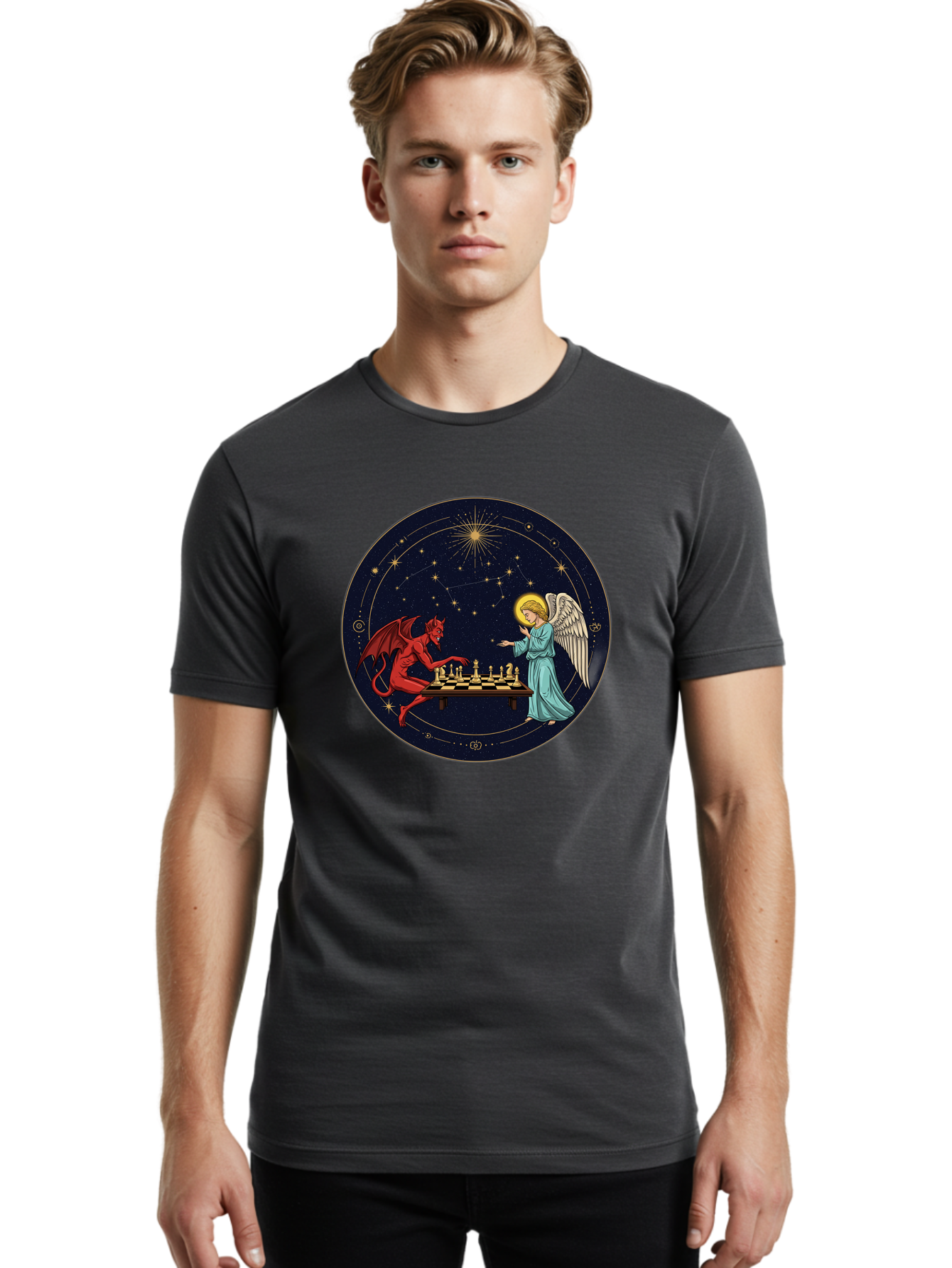 Angel-Vs-Devil-Chess Men'S Graphic Tee, 100% Cotton, Comfortable Casual Summer Wear, Machine Washable, Vintage Camera, Old Camera, Antique Camera, Black Camera, Classic Photography, Photography Equipment, Nostalgic Device, Film Camera, Bah429 19