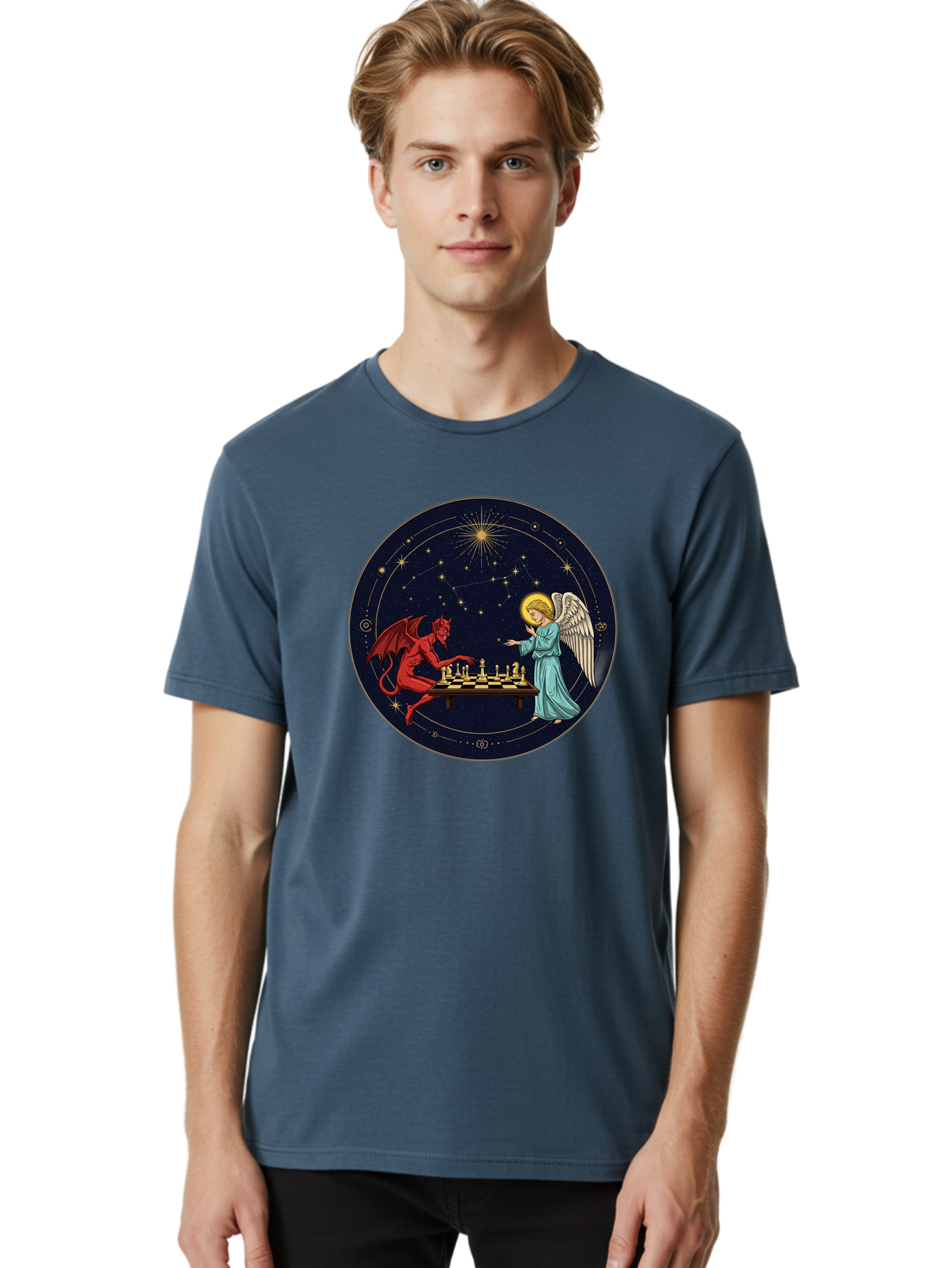 Angel-Vs-Devil-Chess Men'S Graphic Tee, 100% Cotton, Comfortable Casual Summer Wear, Machine Washable, Vintage Camera, Old Camera, Antique Camera, Black Camera, Classic Photography, Photography Equipment, Nostalgic Device, Film Camera, Bah429 30