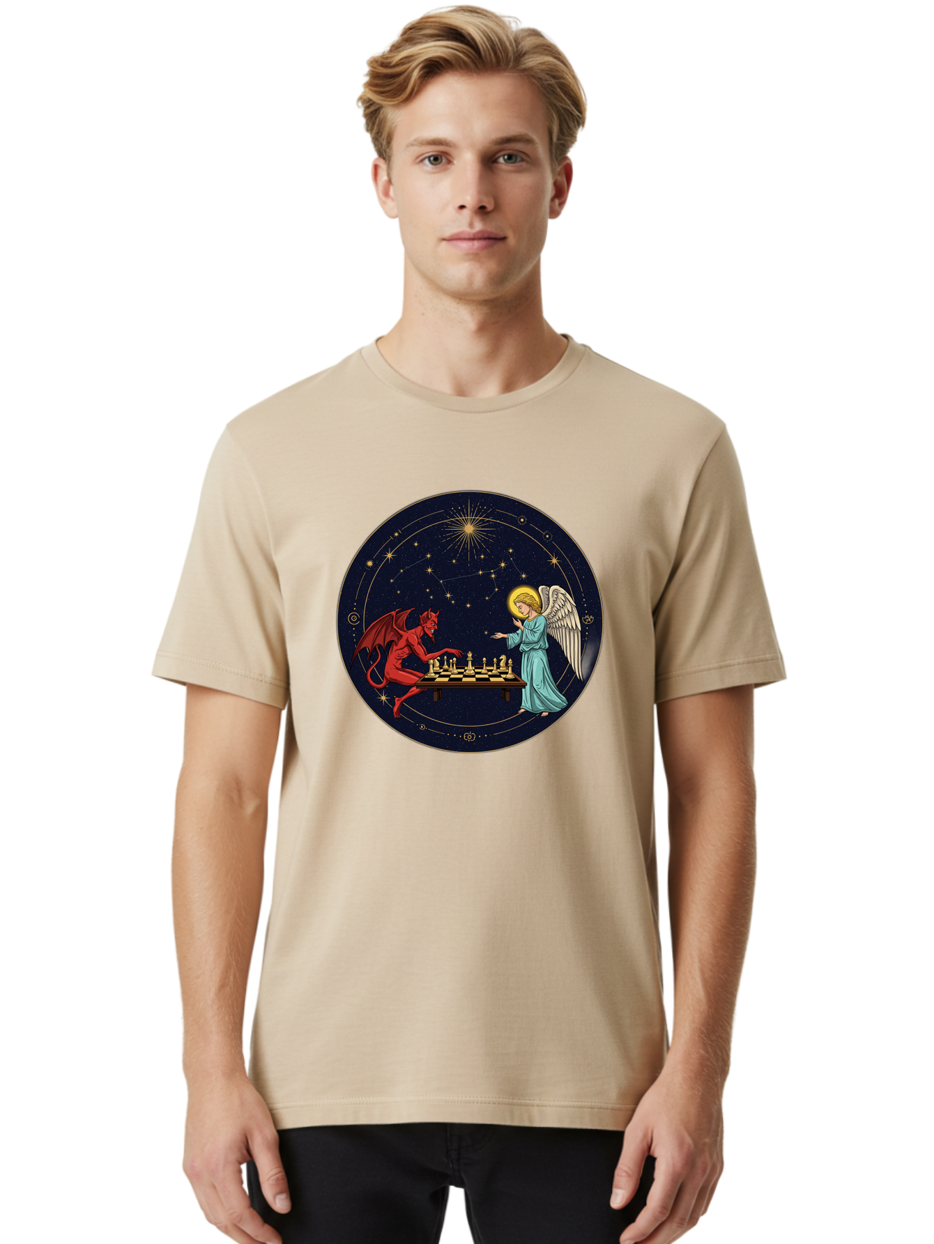 Angel-Vs-Devil-Chess Men'S Graphic Tee, 100% Cotton, Comfortable Casual Summer Wear, Machine Washable, Vintage Camera, Old Camera, Antique Camera, Black Camera, Classic Photography, Photography Equipment, Nostalgic Device, Film Camera, Bah429 25
