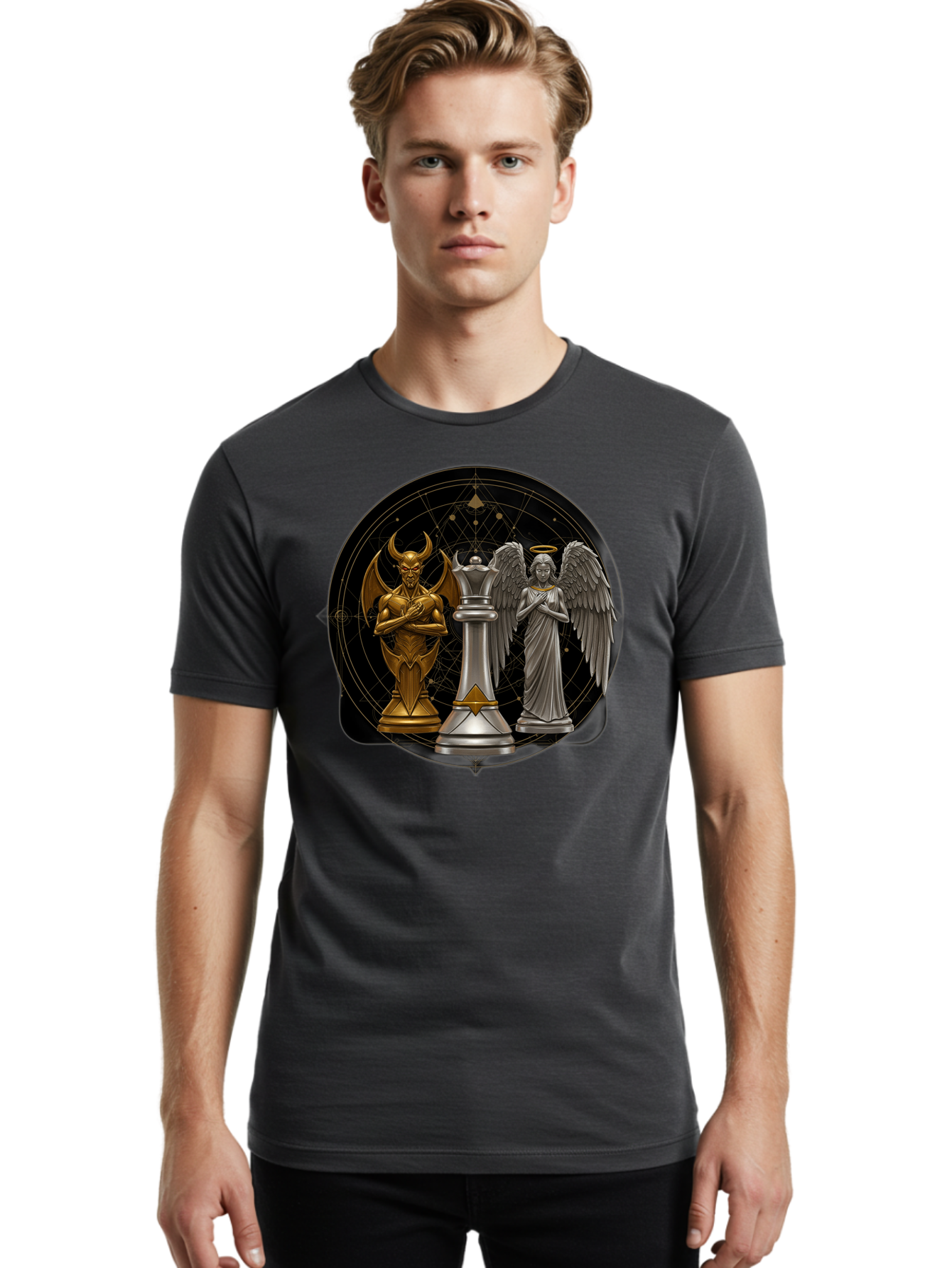Baphomet-Angel-Queen Men'S Graphic Tee, 100% Cotton, Comfortable Casual Summer Wear, Machine Washable, Vintage Camera, Old Camera, Antique Camera, Black Camera, Classic Photography, Photography Equipment, Nostalgic Device, Film Camera, Bah550 30