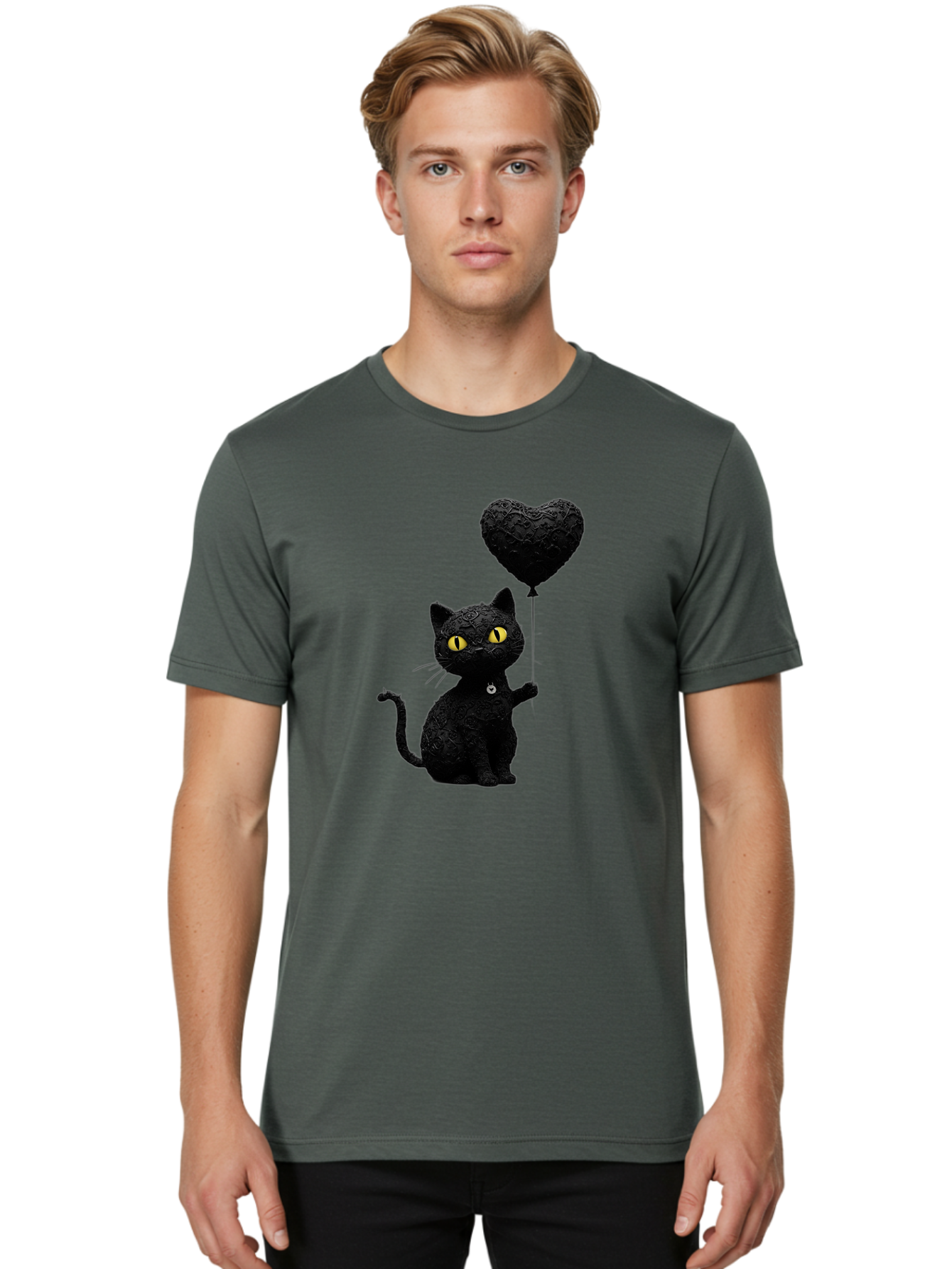 Black-Cat-With-Heart-Balloon Men'S Graphic Tee, 100% Cotton, Comfortable Casual Summer Wear, Machine Washable, Vintage Camera, Old Camera, Antique Camera, Black Camera, Classic Photography, Photography Equipment, Nostalgic Device, Film Camera, Bah593 22