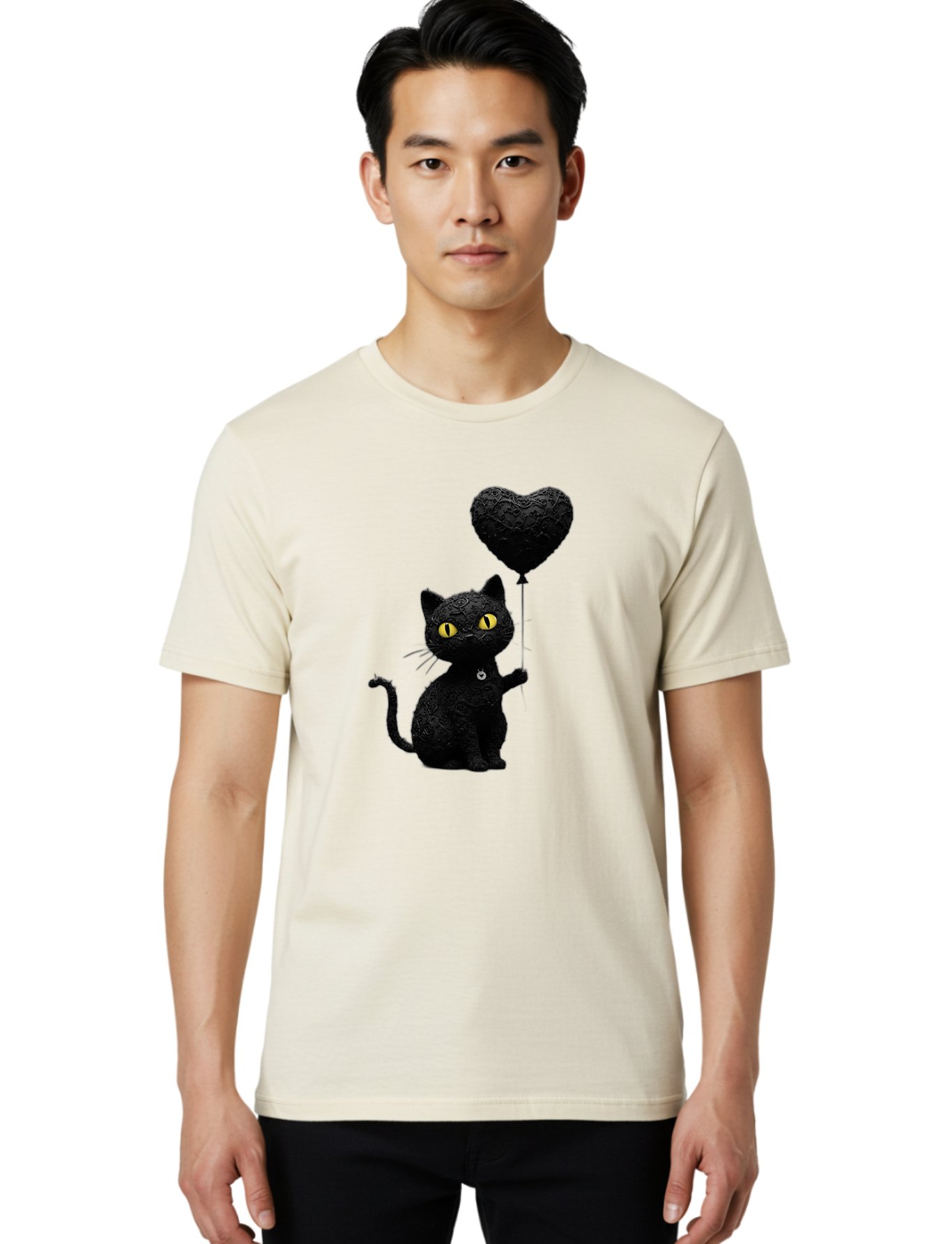 Black-Cat-With-Heart-Balloon Men'S Graphic Tee, 100% Cotton, Comfortable Casual Summer Wear, Machine Washable, Vintage Camera, Old Camera, Antique Camera, Black Camera, Classic Photography, Photography Equipment, Nostalgic Device, Film Camera, Bah593 21