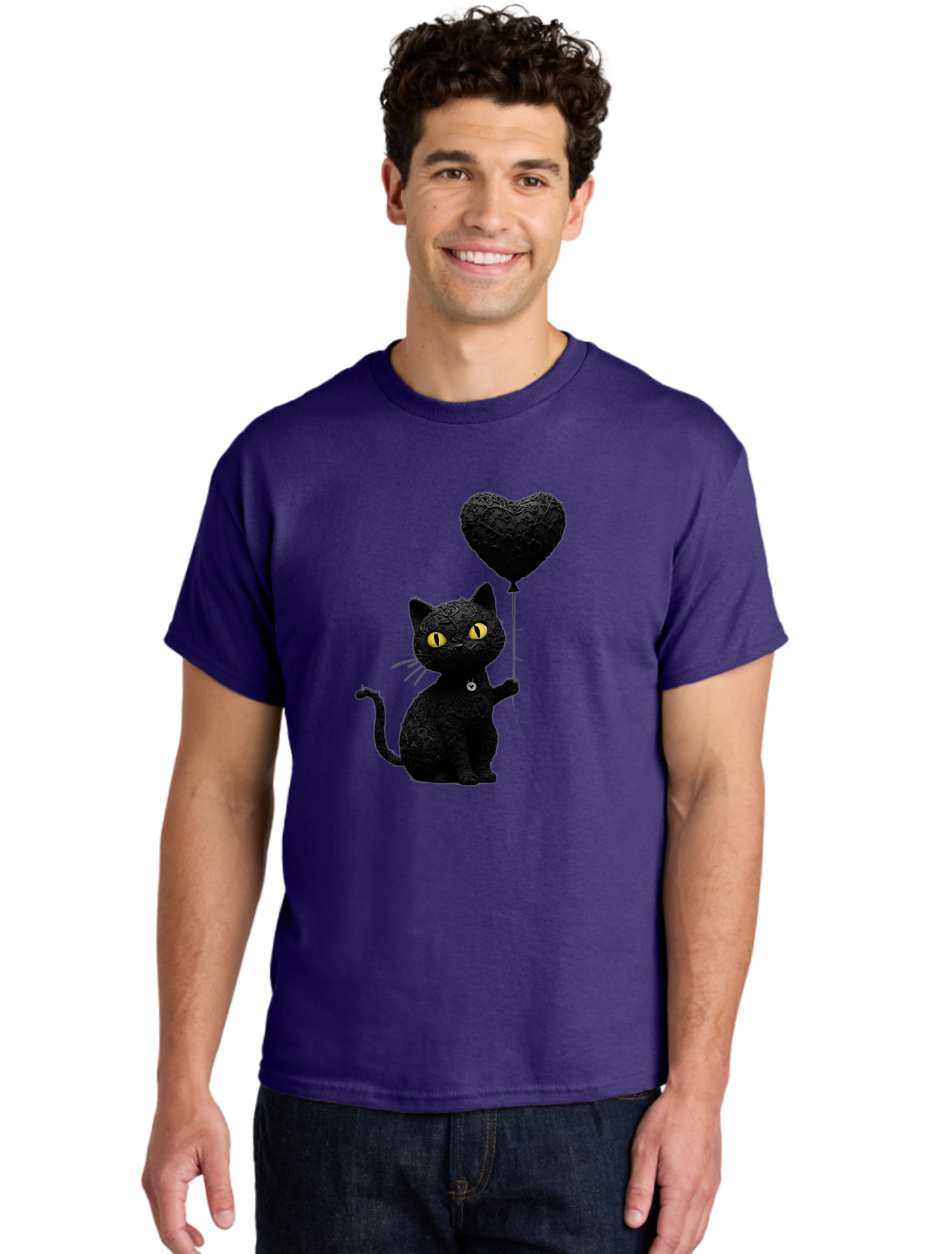 Black-Cat-With-Heart-Balloon Men'S Graphic Tee, 100% Cotton, Comfortable Casual Summer Wear, Machine Washable, Vintage Camera, Old Camera, Antique Camera, Black Camera, Classic Photography, Photography Equipment, Nostalgic Device, Film Camera, Bah593 28
