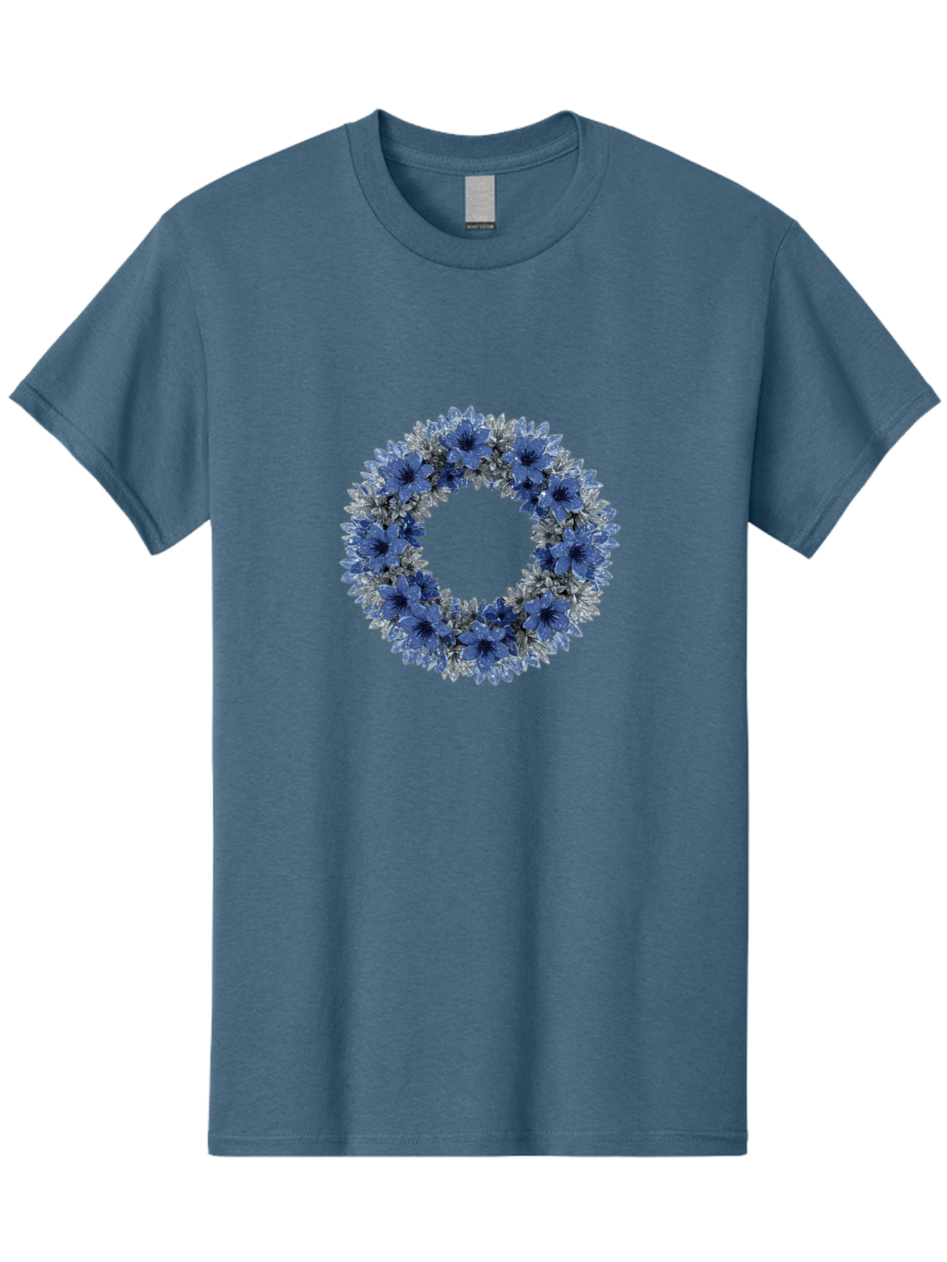 Blue-Flower-Wreath Men'S Graphic Tee, 100% Cotton, Comfortable Casual Summer Wear, Machine Washable, Vintage Camera, Old Camera, Antique Camera, Black Camera, Classic Photography, Photography Equipment, Nostalgic Device, Film Camera, Bah601 5