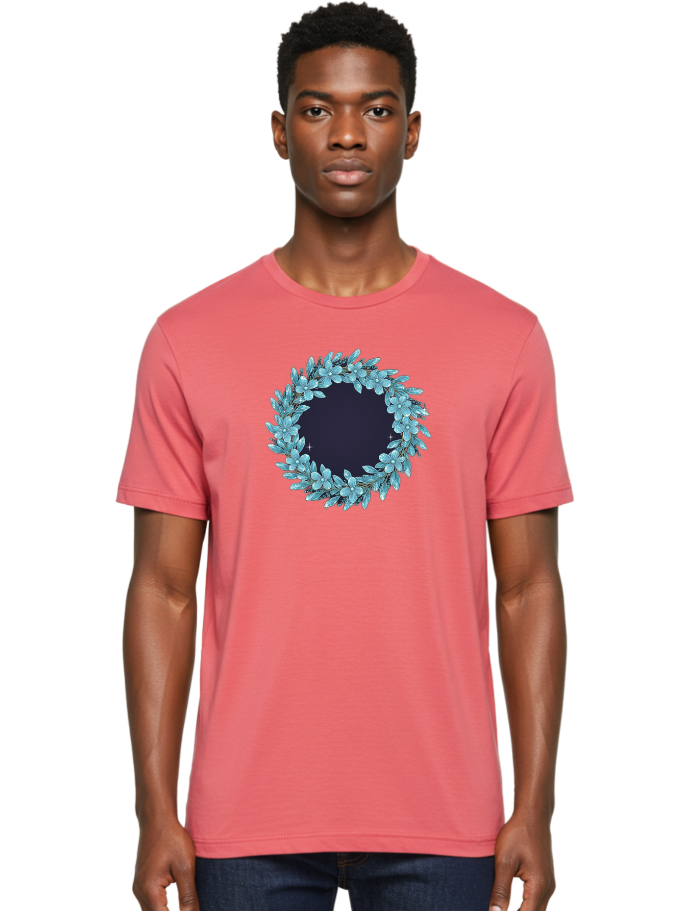 Blue-Flowers-Wreath Men'S Graphic Tee, 100% Cotton, Comfortable Casual Summer Wear, Machine Washable, Vintage Camera, Old Camera, Antique Camera, Black Camera, Classic Photography, Photography Equipment, Nostalgic Device, Film Camera, Bah602 25