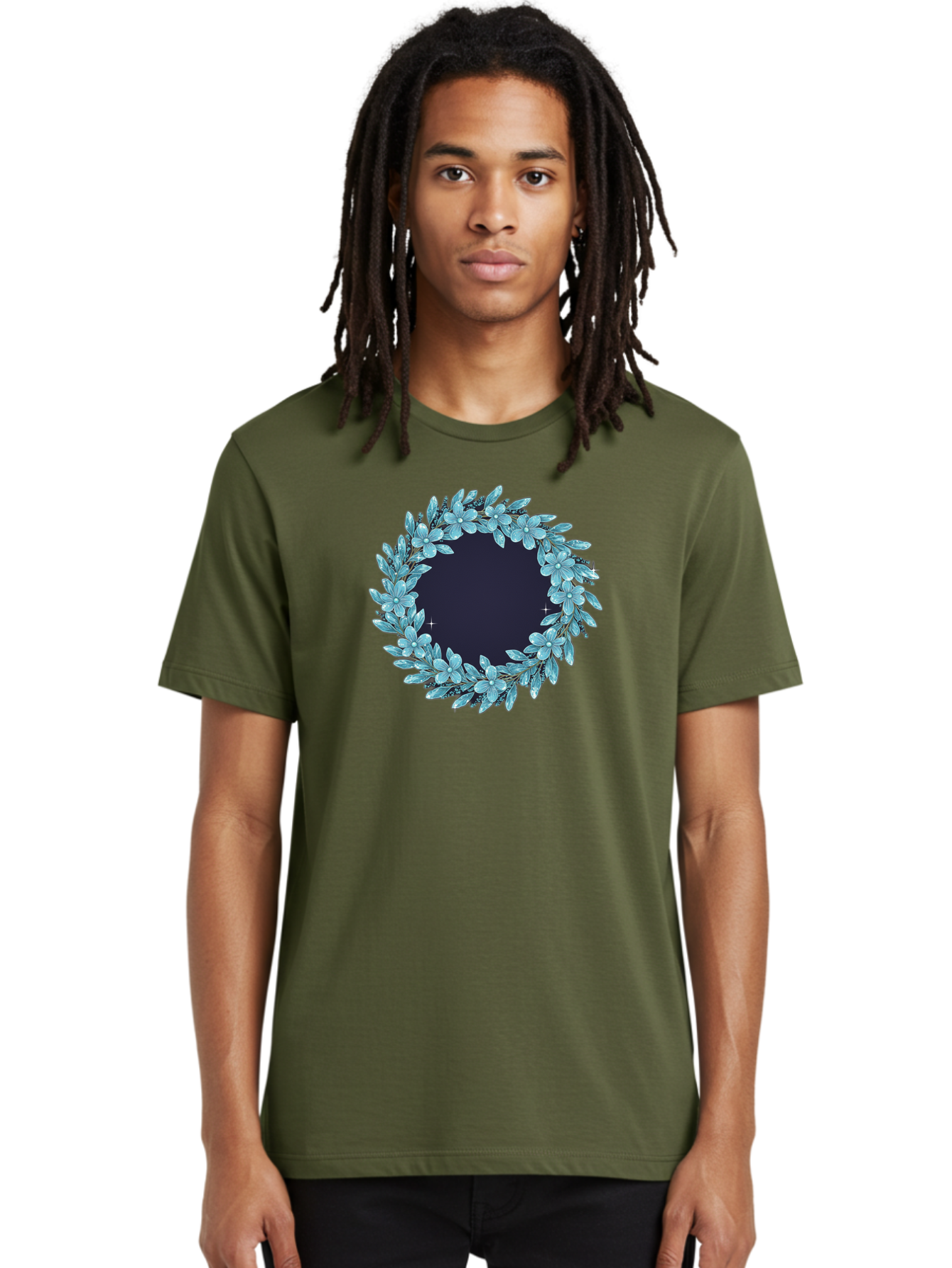 Blue-Flowers-Wreath Men'S Graphic Tee, 100% Cotton, Comfortable Casual Summer Wear, Machine Washable, Vintage Camera, Old Camera, Antique Camera, Black Camera, Classic Photography, Photography Equipment, Nostalgic Device, Film Camera, Bah602 18