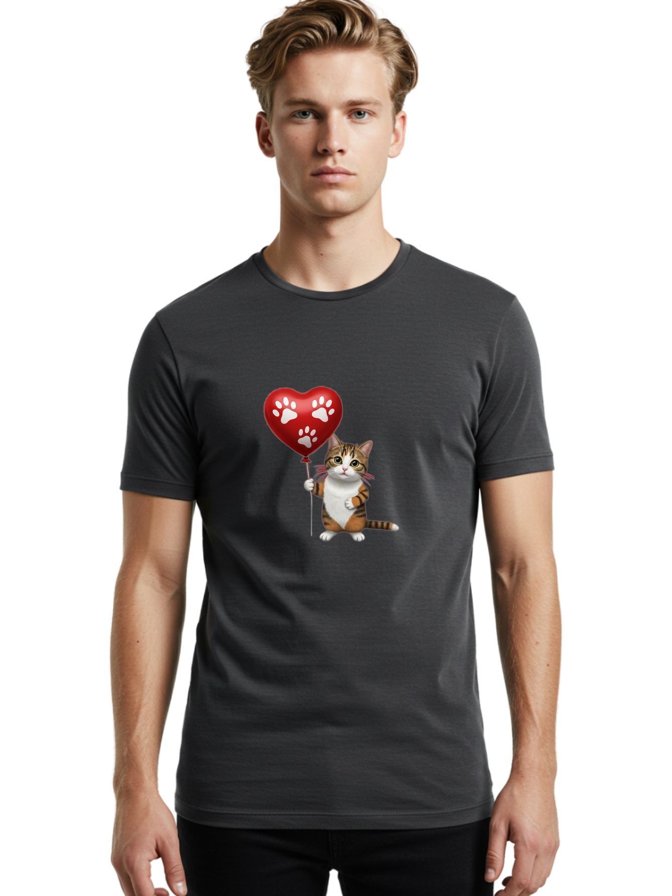 Cat-Holding-Heart-Balloon Men'S Graphic Tee, 100% Cotton, Comfortable Casual Summer Wear, Machine Washable, Vintage Camera, Old Camera, Antique Camera, Black Camera, Classic Photography, Photography Equipment, Nostalgic Device, Film Camera, Bah704 28