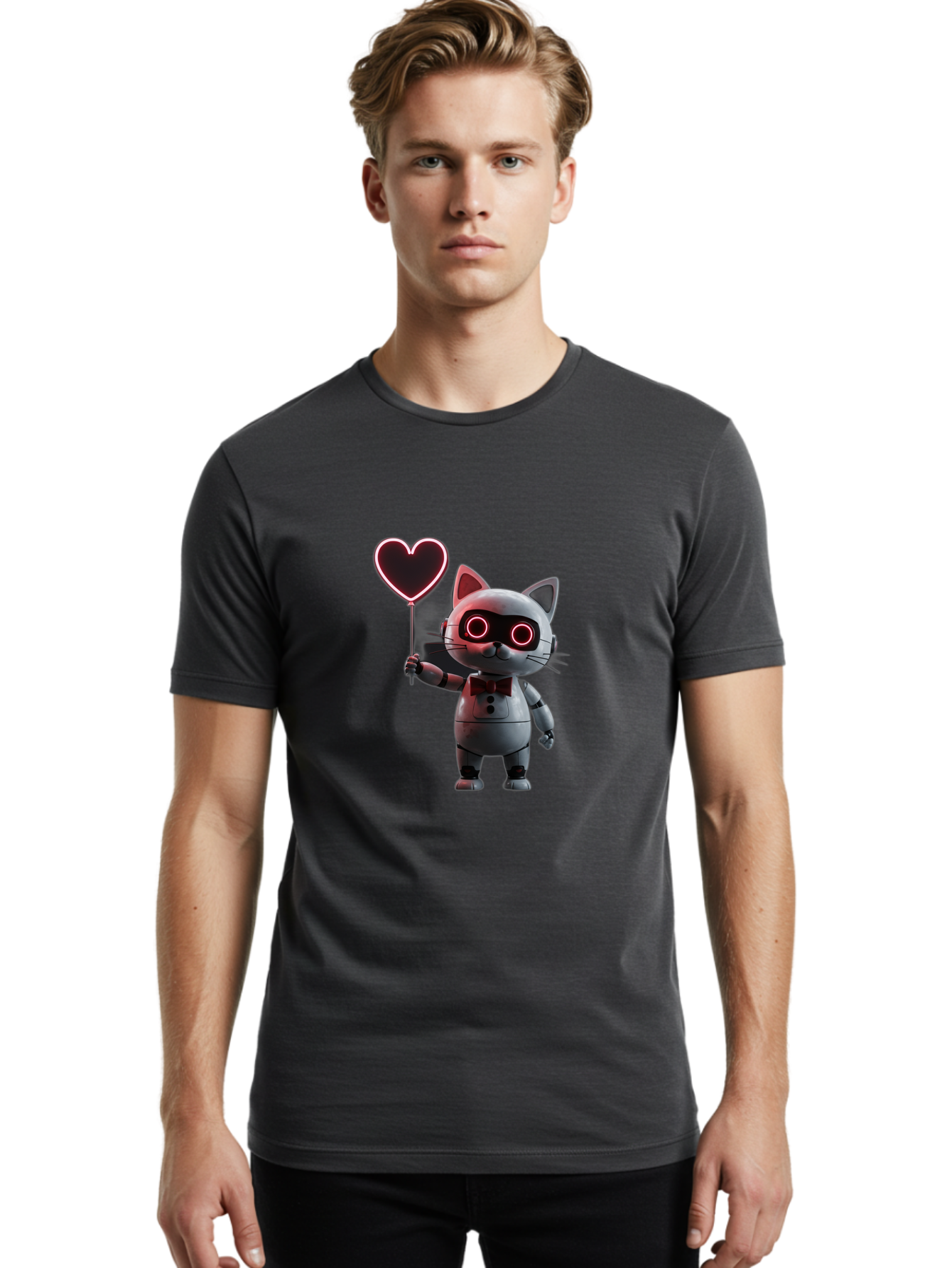 Cat-Robot-Heart Men'S Graphic Tee, 100% Cotton, Comfortable Casual Summer Wear, Machine Washable, Vintage Camera, Old Camera, Antique Camera, Black Camera, Classic Photography, Photography Equipment, Nostalgic Device, Film Camera, Camera Art Bah706 30