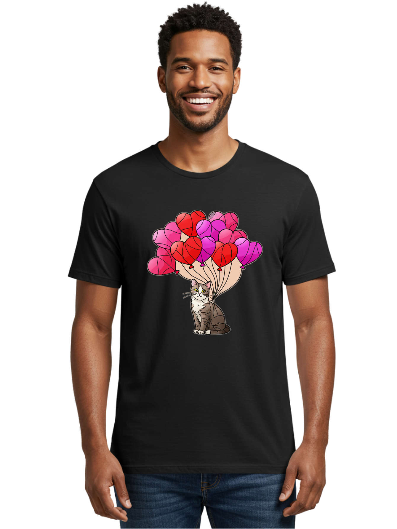 Cat-With-Heart-Balloons-2 Men'S Graphic Tee, 100% Cotton, Comfortable Casual Summer Wear, Machine Washable, Vintage Camera, Old Camera, Antique Camera, Black Camera, Classic Photography, Photography Equipment, Nostalgic Device, Film Camera, Bah714 23