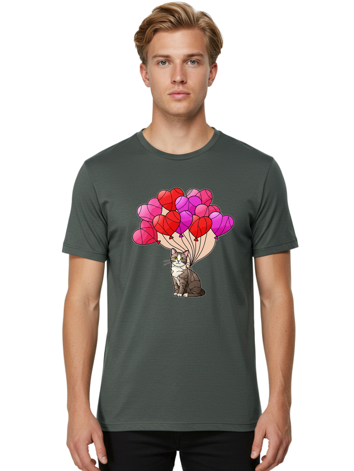 Cat-With-Heart-Balloons-2 Men'S Graphic Tee, 100% Cotton, Comfortable Casual Summer Wear, Machine Washable, Vintage Camera, Old Camera, Antique Camera, Black Camera, Classic Photography, Photography Equipment, Nostalgic Device, Film Camera, Bah714 27