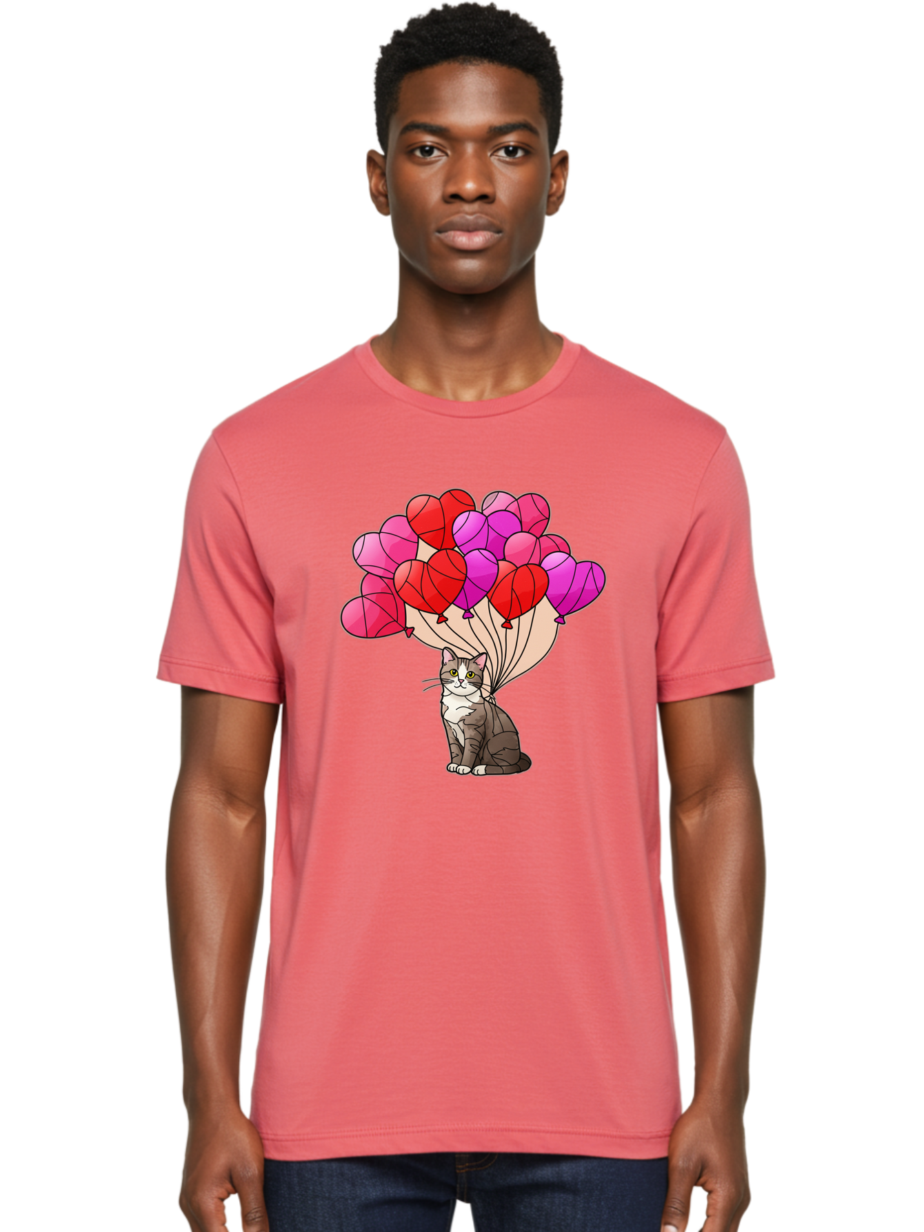 Cat-With-Heart-Balloons-2 Men'S Graphic Tee, 100% Cotton, Comfortable Casual Summer Wear, Machine Washable, Vintage Camera, Old Camera, Antique Camera, Black Camera, Classic Photography, Photography Equipment, Nostalgic Device, Film Camera, Bah714 25