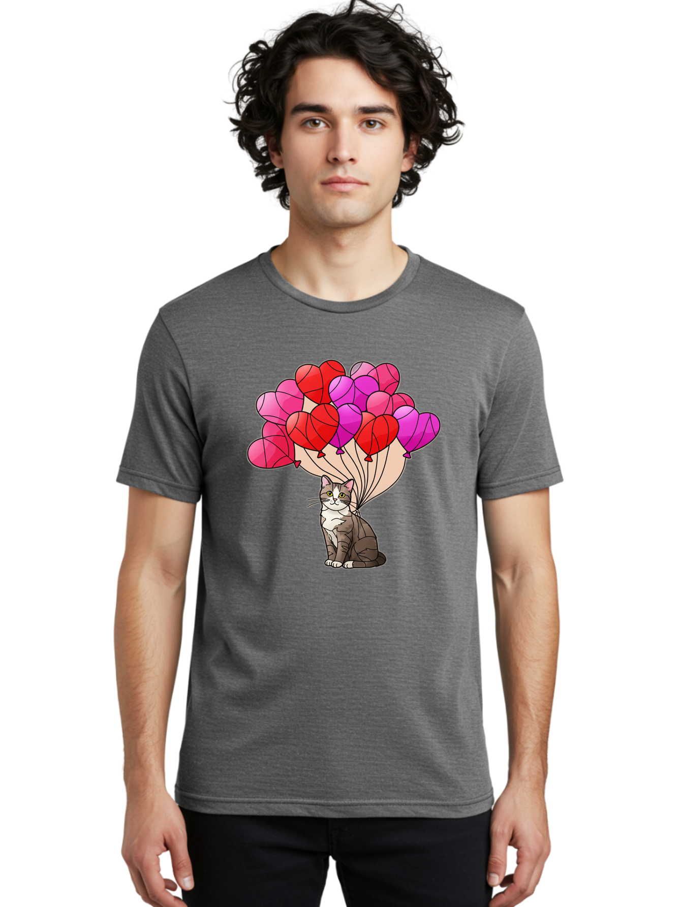Cat-With-Heart-Balloons-2 Men'S Graphic Tee, 100% Cotton, Comfortable Casual Summer Wear, Machine Washable, Vintage Camera, Old Camera, Antique Camera, Black Camera, Classic Photography, Photography Equipment, Nostalgic Device, Film Camera, Bah714 30