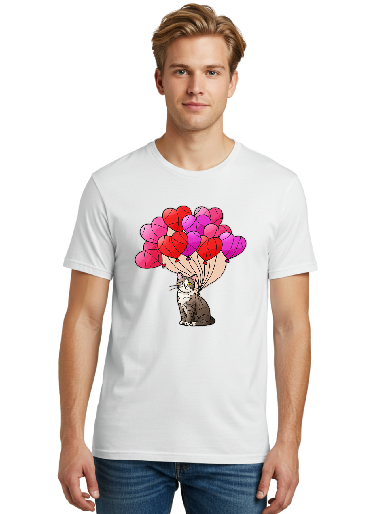 Cat-With-Heart-Balloons-2 Men'S Graphic Tee, 100% Cotton, Comfortable Casual Summer Wear, Machine Washable, Vintage Camera, Old Camera, Antique Camera, Black Camera, Classic Photography, Photography Equipment, Nostalgic Device, Film Camera, Bah714 24
