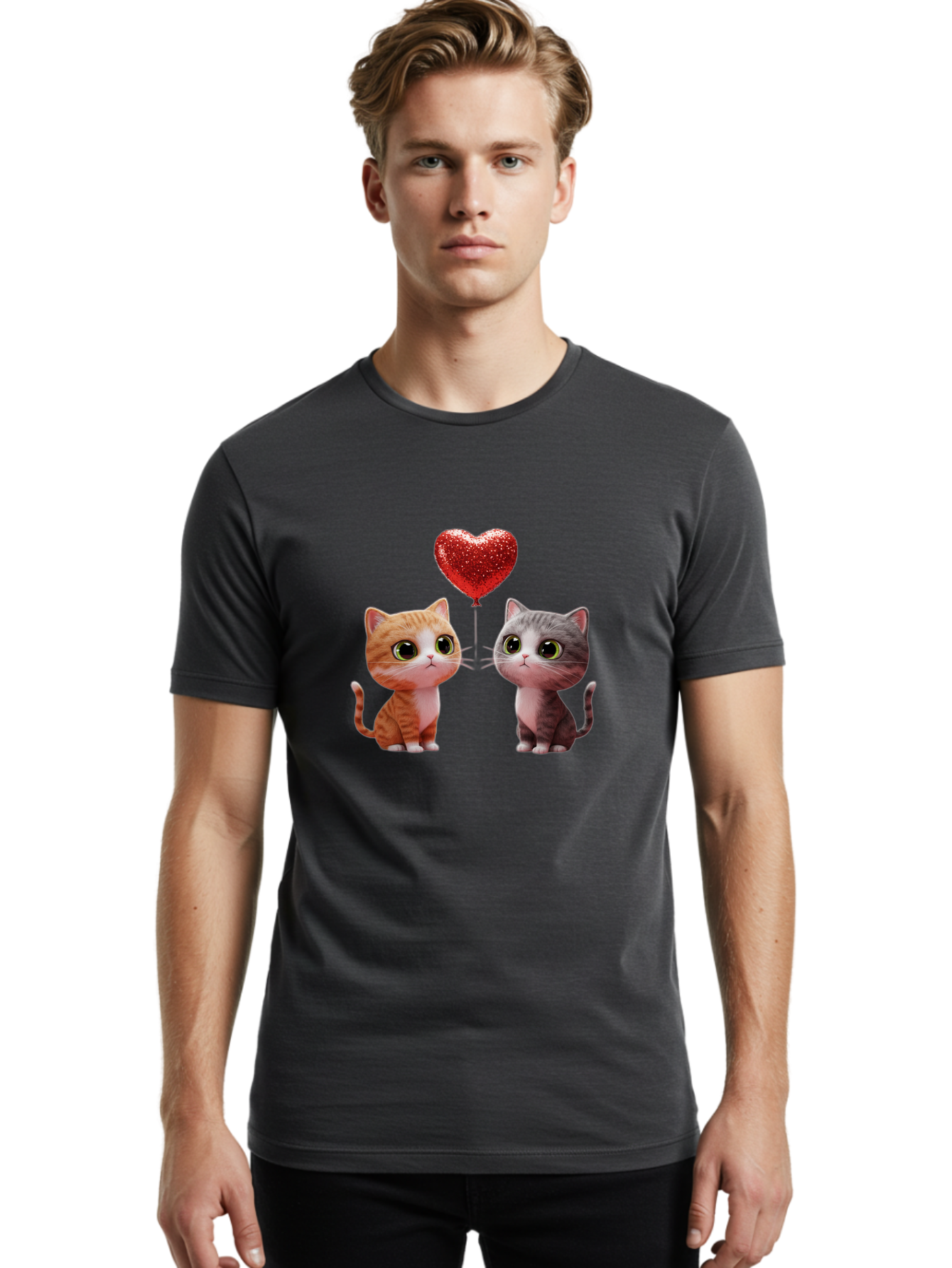 Cats-With-Heart-Balloon-1 Men'S Graphic Tee, 100% Cotton, Comfortable Casual Summer Wear, Machine Washable, Vintage Camera, Old Camera, Antique Camera, Black Camera, Classic Photography, Photography Equipment, Nostalgic Device, Film Camera, Bah722 30