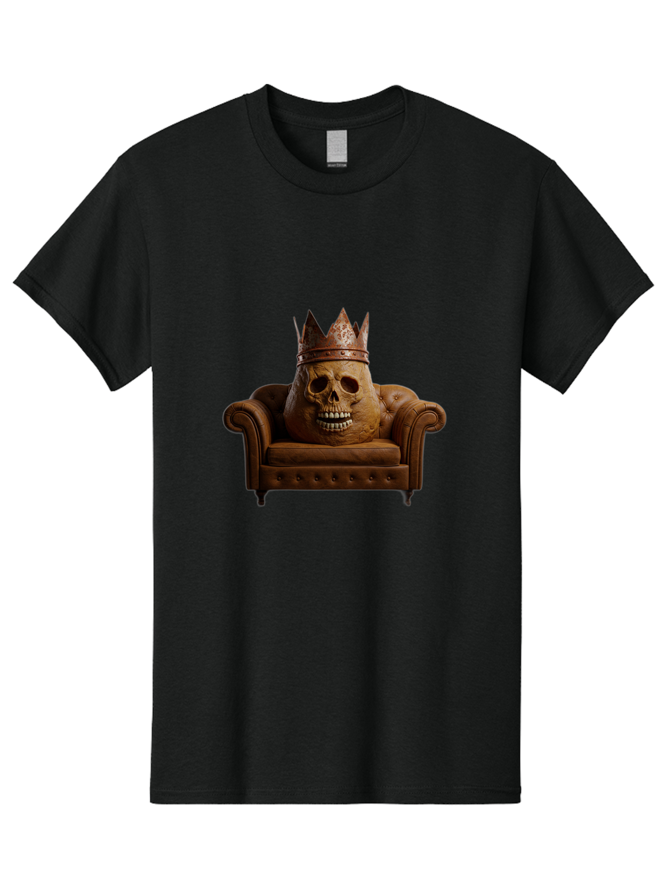Crowned-Skull-On-Leather-Sofa Men'S Graphic Tee, 100% Cotton, Comfortable Casual Summer Wear, Machine Washable, Vintage Camera, Old Camera, Antique Camera, Black Camera, Classic Photography, Photography Equipment, Nostalgic Device, Bah832 1