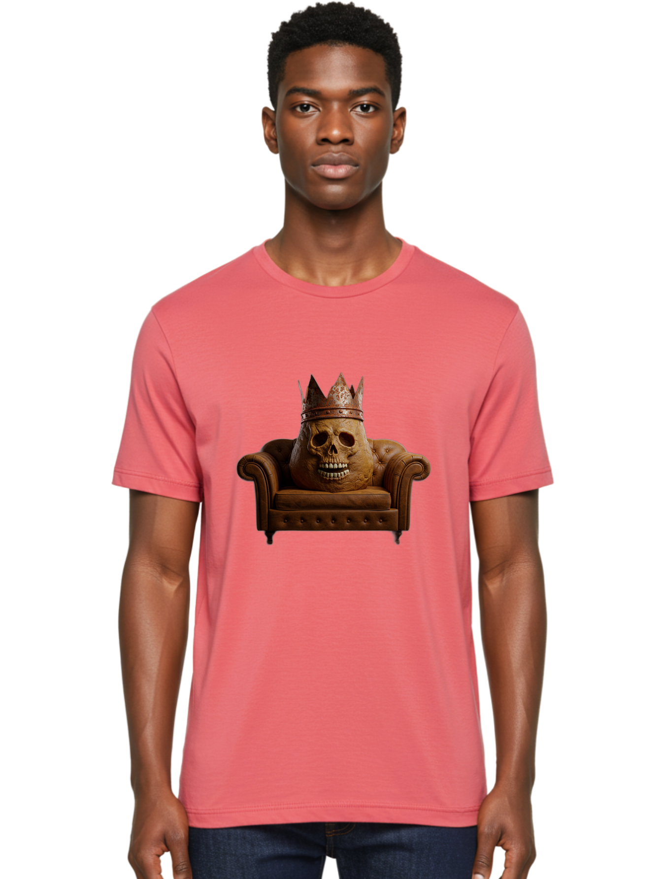 Crowned-Skull-On-Leather-Sofa Men'S Graphic Tee, 100% Cotton, Comfortable Casual Summer Wear, Machine Washable, Vintage Camera, Old Camera, Antique Camera, Black Camera, Classic Photography, Photography Equipment, Nostalgic Device, Bah832 17