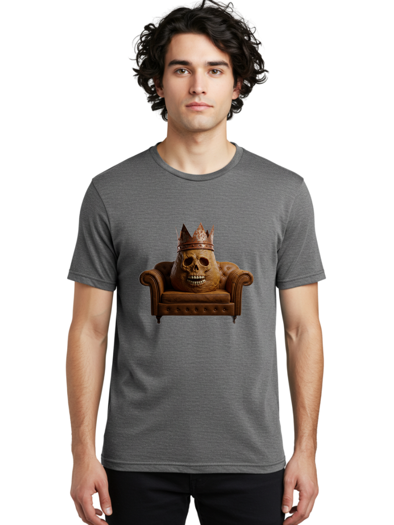 Crowned-Skull-On-Leather-Sofa Men'S Graphic Tee, 100% Cotton, Comfortable Casual Summer Wear, Machine Washable, Vintage Camera, Old Camera, Antique Camera, Black Camera, Classic Photography, Photography Equipment, Nostalgic Device, Bah832 18