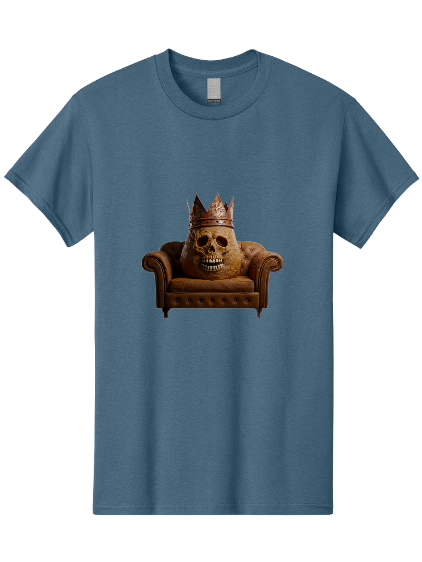 Crowned-Skull-On-Leather-Sofa Men'S Graphic Tee, 100% Cotton, Comfortable Casual Summer Wear, Machine Washable, Vintage Camera, Old Camera, Antique Camera, Black Camera, Classic Photography, Photography Equipment, Nostalgic Device, Bah832 11