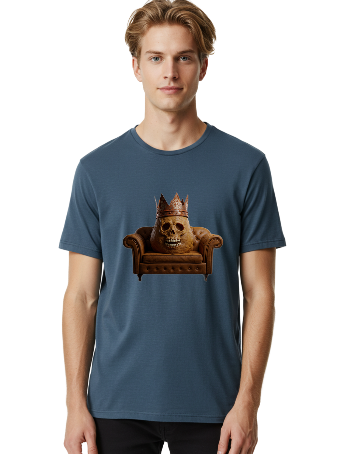 Crowned-Skull-On-Leather-Sofa Men'S Graphic Tee, 100% Cotton, Comfortable Casual Summer Wear, Machine Washable, Vintage Camera, Old Camera, Antique Camera, Black Camera, Classic Photography, Photography Equipment, Nostalgic Device, Bah832 26