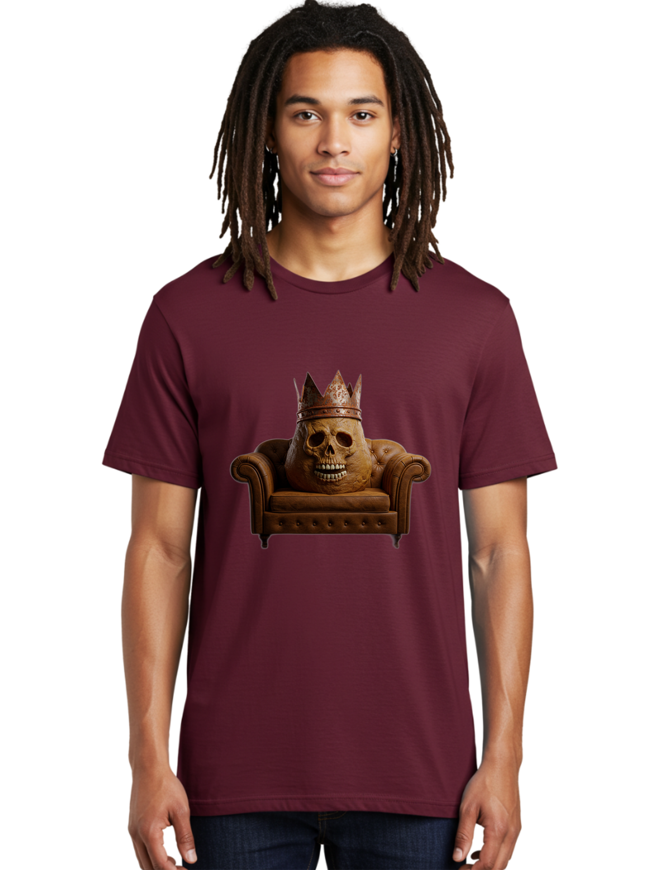 Crowned-Skull-On-Leather-Sofa Men'S Graphic Tee, 100% Cotton, Comfortable Casual Summer Wear, Machine Washable, Vintage Camera, Old Camera, Antique Camera, Black Camera, Classic Photography, Photography Equipment, Nostalgic Device, Bah832 19