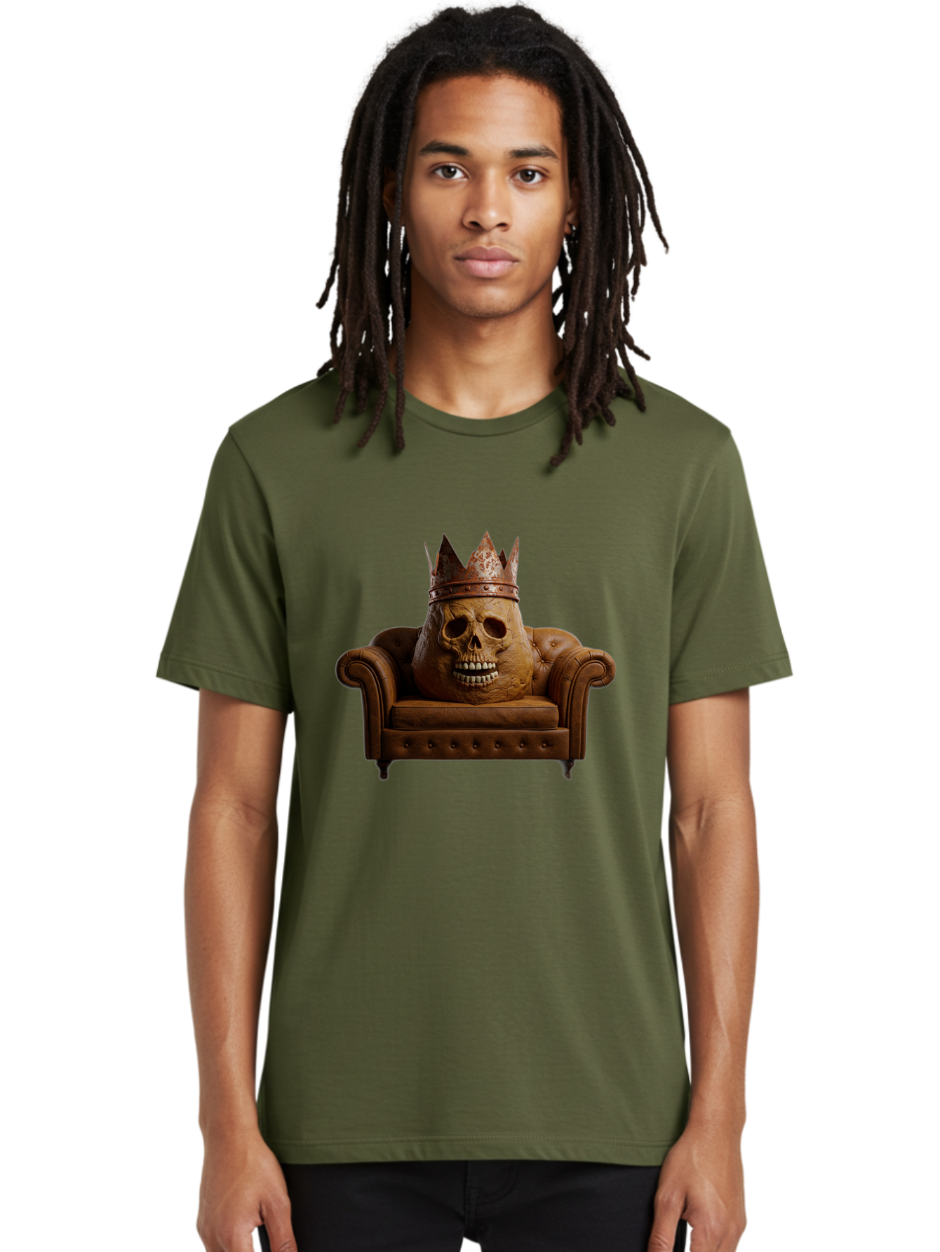 Crowned-Skull-On-Leather-Sofa Men'S Graphic Tee, 100% Cotton, Comfortable Casual Summer Wear, Machine Washable, Vintage Camera, Old Camera, Antique Camera, Black Camera, Classic Photography, Photography Equipment, Nostalgic Device, Bah832 20