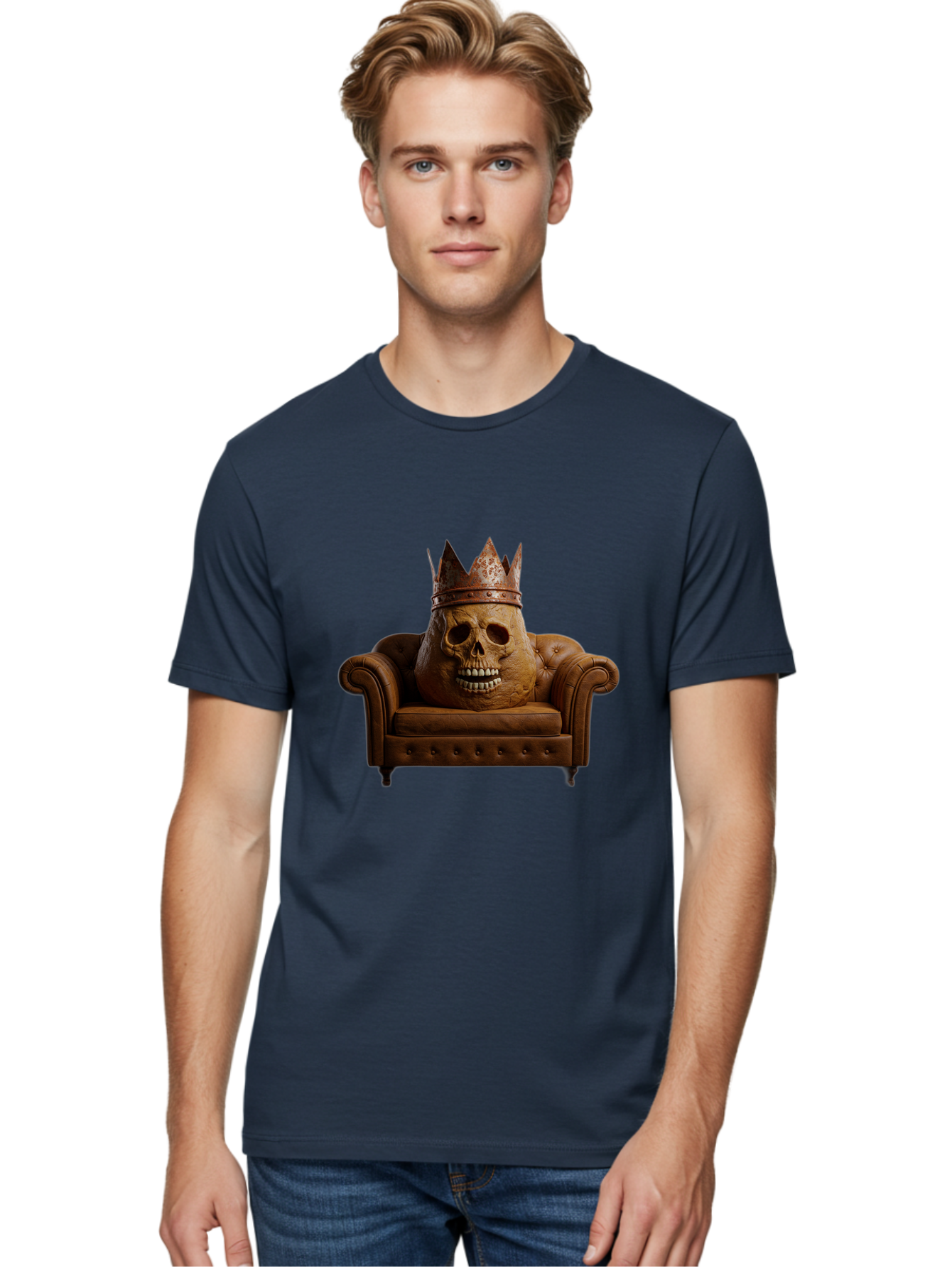 Crowned-Skull-On-Leather-Sofa Men'S Graphic Tee, 100% Cotton, Comfortable Casual Summer Wear, Machine Washable, Vintage Camera, Old Camera, Antique Camera, Black Camera, Classic Photography, Photography Equipment, Nostalgic Device, Bah832 27