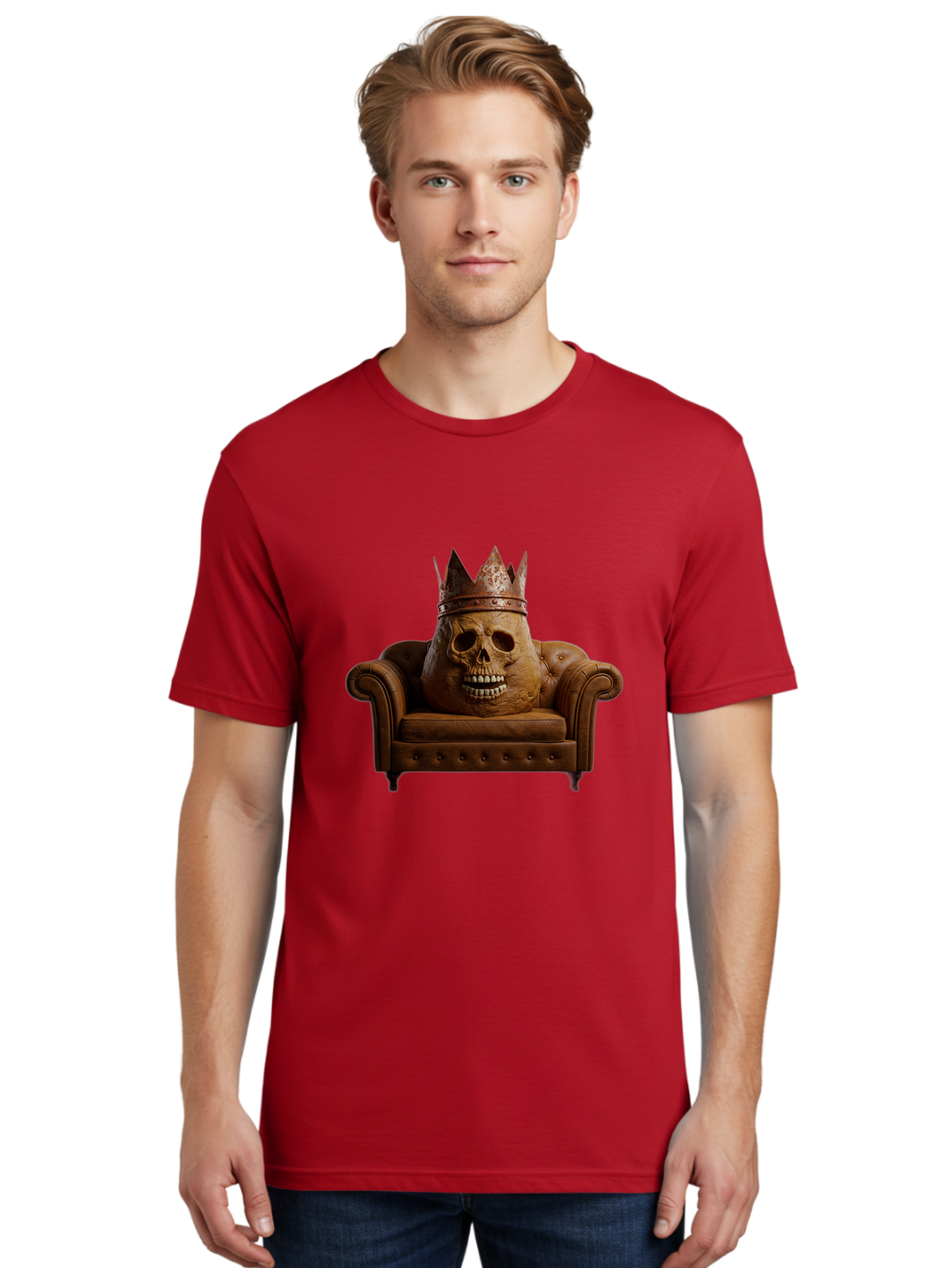 Crowned-Skull-On-Leather-Sofa Men'S Graphic Tee, 100% Cotton, Comfortable Casual Summer Wear, Machine Washable, Vintage Camera, Old Camera, Antique Camera, Black Camera, Classic Photography, Photography Equipment, Nostalgic Device, Bah832 30