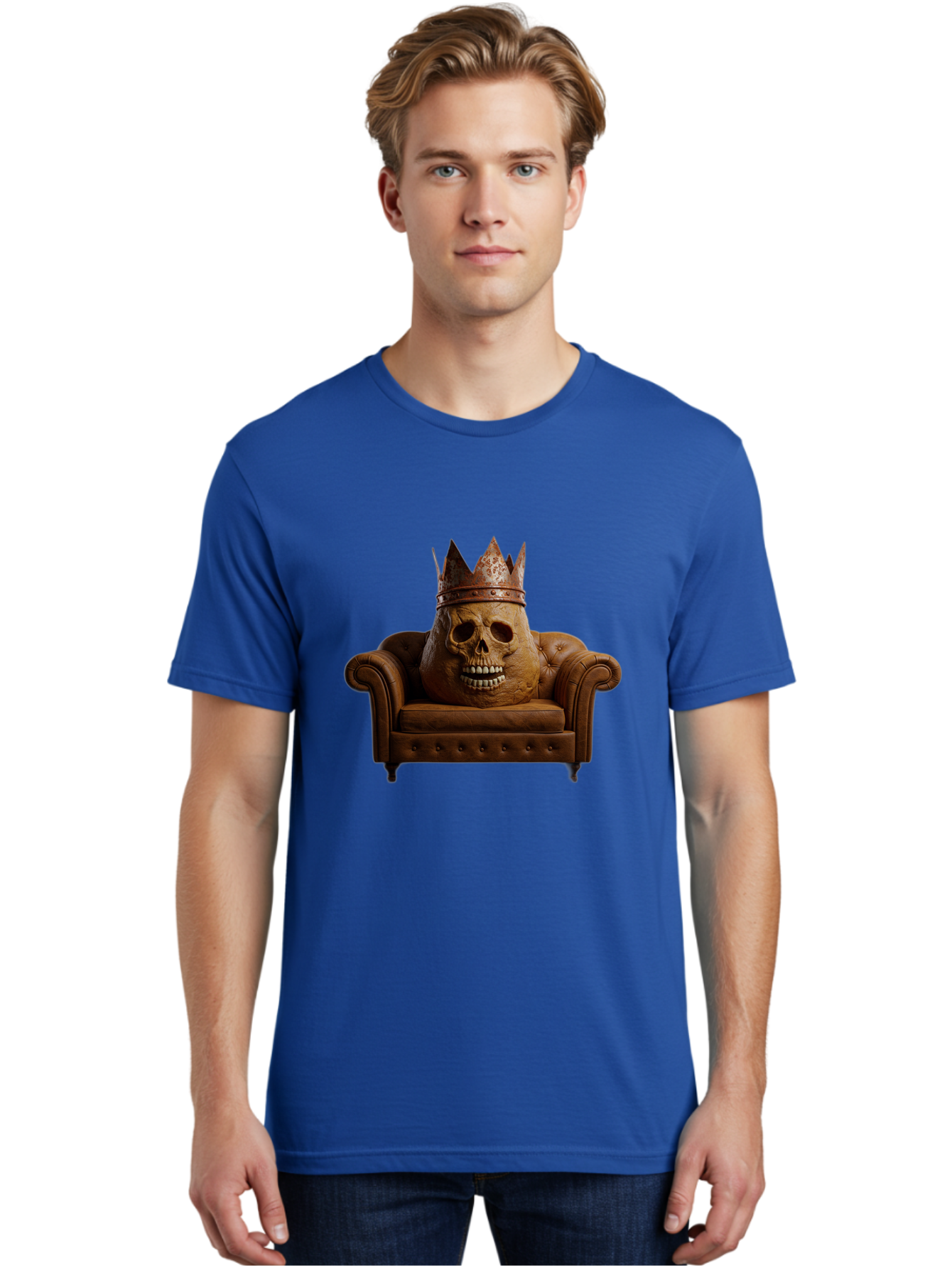 Crowned-Skull-On-Leather-Sofa Men'S Graphic Tee, 100% Cotton, Comfortable Casual Summer Wear, Machine Washable, Vintage Camera, Old Camera, Antique Camera, Black Camera, Classic Photography, Photography Equipment, Nostalgic Device, Bah832 21