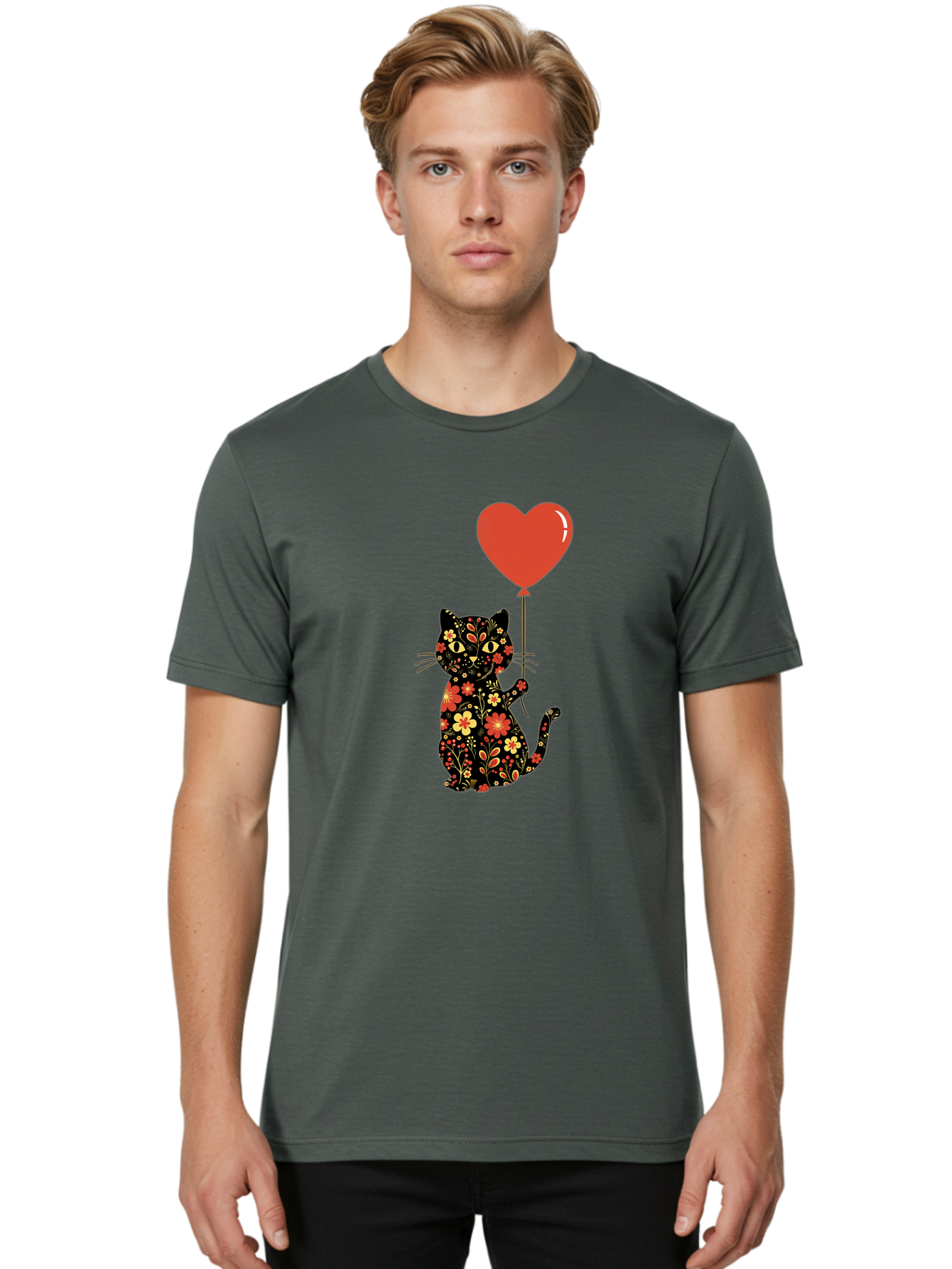 Floral-Cat-Heart-Balloon-1 Men'S Graphic Tee, 100% Cotton, Comfortable Casual Summer Wear, Machine Washable, Vintage Camera, Old Camera, Antique Camera, Black Camera, Classic Photography, Photography Equipment, Nostalgic Device, Film Camera, Bah996 21