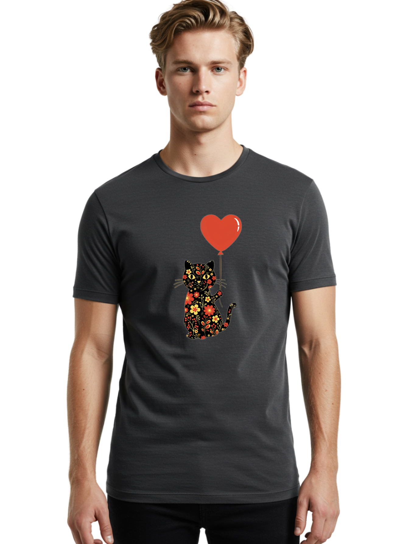 Floral-Cat-Heart-Balloon-1 Men'S Graphic Tee, 100% Cotton, Comfortable Casual Summer Wear, Machine Washable, Vintage Camera, Old Camera, Antique Camera, Black Camera, Classic Photography, Photography Equipment, Nostalgic Device, Film Camera, Bah996 20