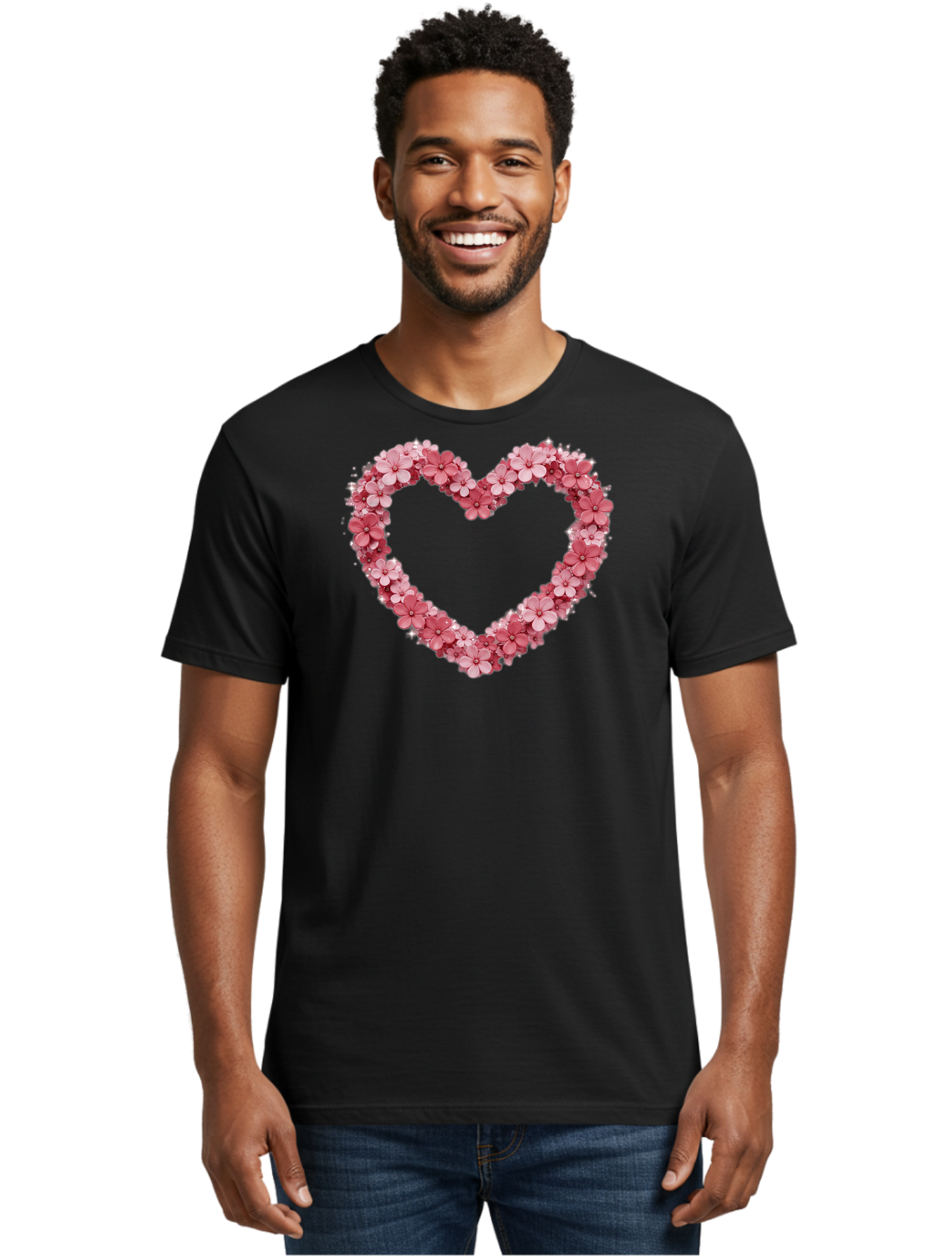 Heart-Shape-With-Pink-Flowers Men'S Graphic Tee, 100% Cotton, Comfortable Casual Summer Wear, Machine Washable, Vintage Camera, Old Camera, Antique Camera, Black Camera, Classic Photography, Photography Equipment, Nostalgic Device, Bai069 20