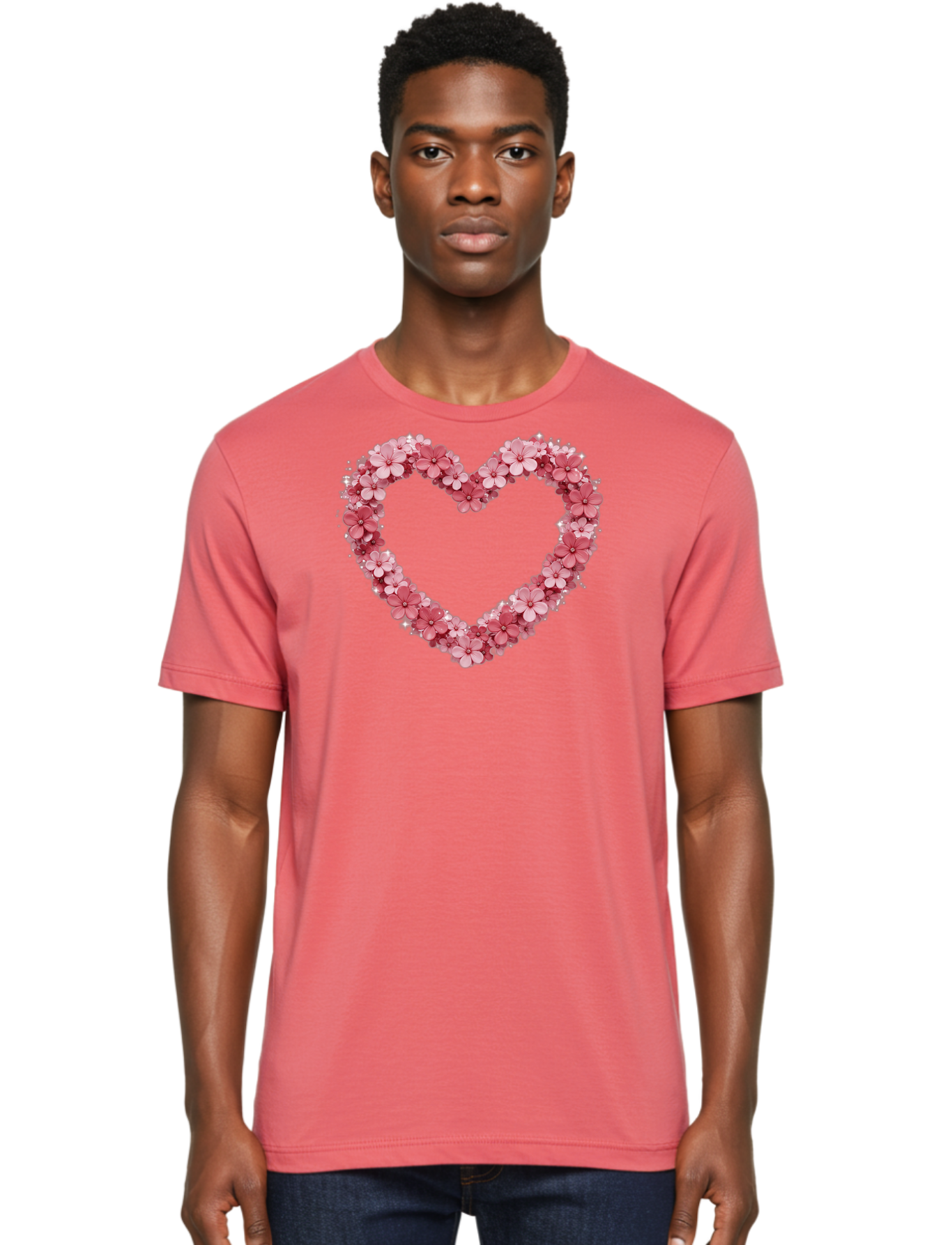 Heart-Shape-With-Pink-Flowers Men'S Graphic Tee, 100% Cotton, Comfortable Casual Summer Wear, Machine Washable, Vintage Camera, Old Camera, Antique Camera, Black Camera, Classic Photography, Photography Equipment, Nostalgic Device, Bai069 22