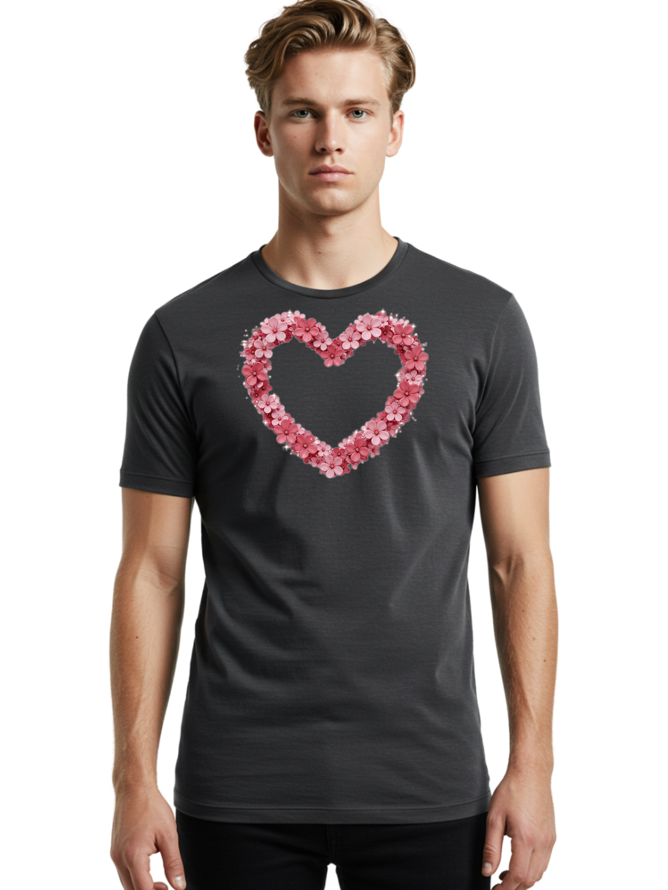 Heart-Shape-With-Pink-Flowers Men'S Graphic Tee, 100% Cotton, Comfortable Casual Summer Wear, Machine Washable, Vintage Camera, Old Camera, Antique Camera, Black Camera, Classic Photography, Photography Equipment, Nostalgic Device, Bai069 19