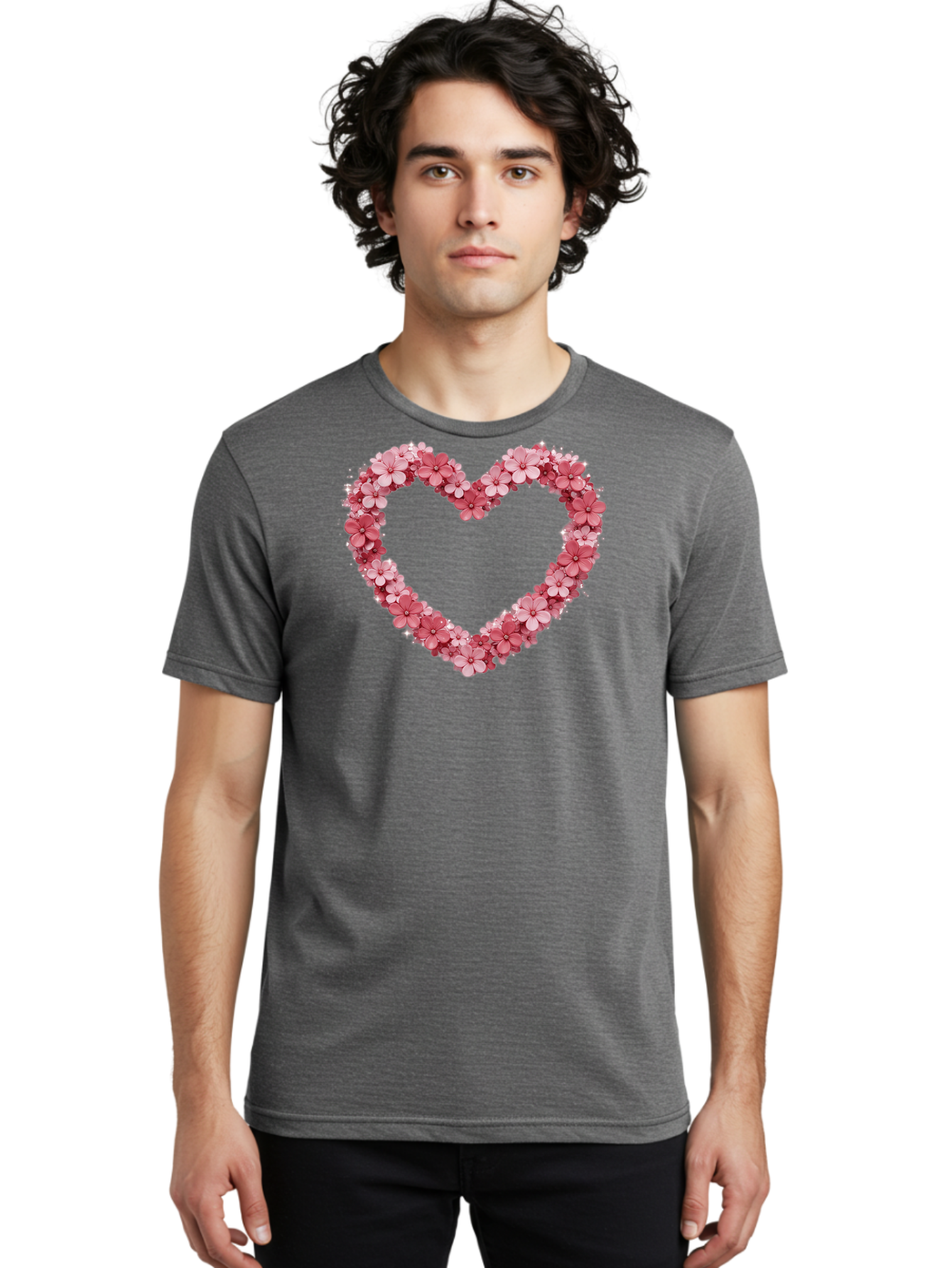 Heart-Shape-With-Pink-Flowers Men'S Graphic Tee, 100% Cotton, Comfortable Casual Summer Wear, Machine Washable, Vintage Camera, Old Camera, Antique Camera, Black Camera, Classic Photography, Photography Equipment, Nostalgic Device, Bai069 16