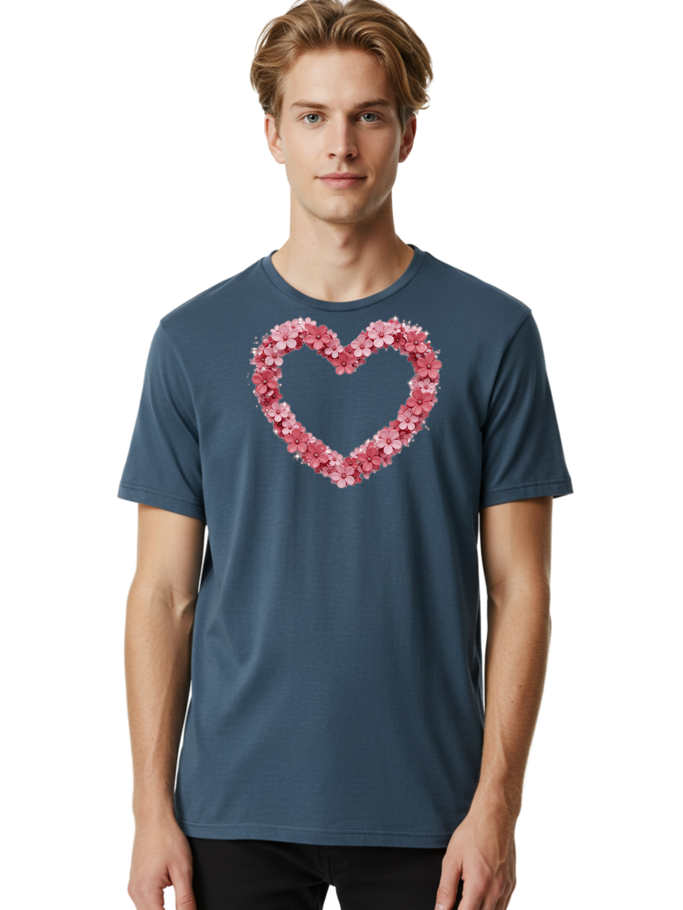 Heart-Shape-With-Pink-Flowers Men'S Graphic Tee, 100% Cotton, Comfortable Casual Summer Wear, Machine Washable, Vintage Camera, Old Camera, Antique Camera, Black Camera, Classic Photography, Photography Equipment, Nostalgic Device, Bai069 30