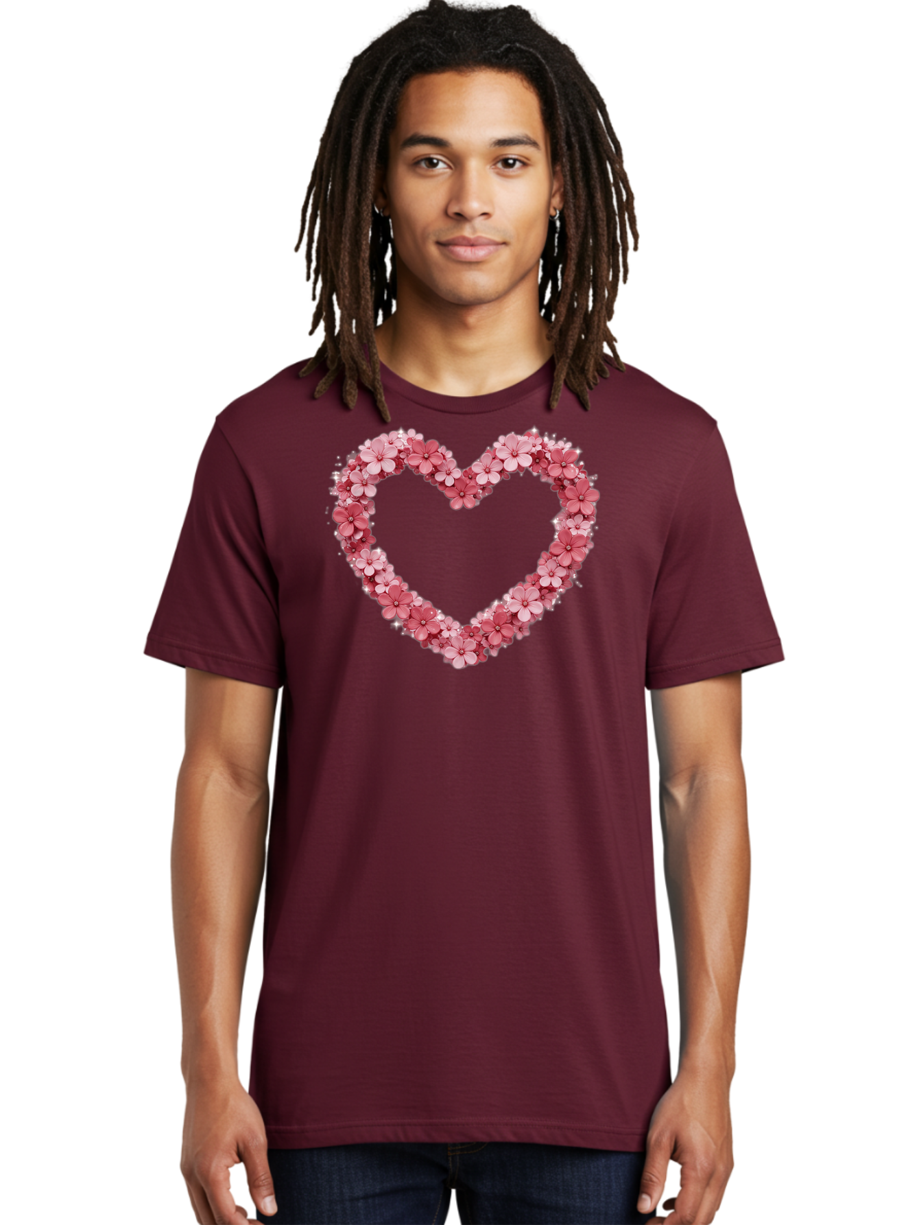 Heart-Shape-With-Pink-Flowers Men'S Graphic Tee, 100% Cotton, Comfortable Casual Summer Wear, Machine Washable, Vintage Camera, Old Camera, Antique Camera, Black Camera, Classic Photography, Photography Equipment, Nostalgic Device, Bai069 21
