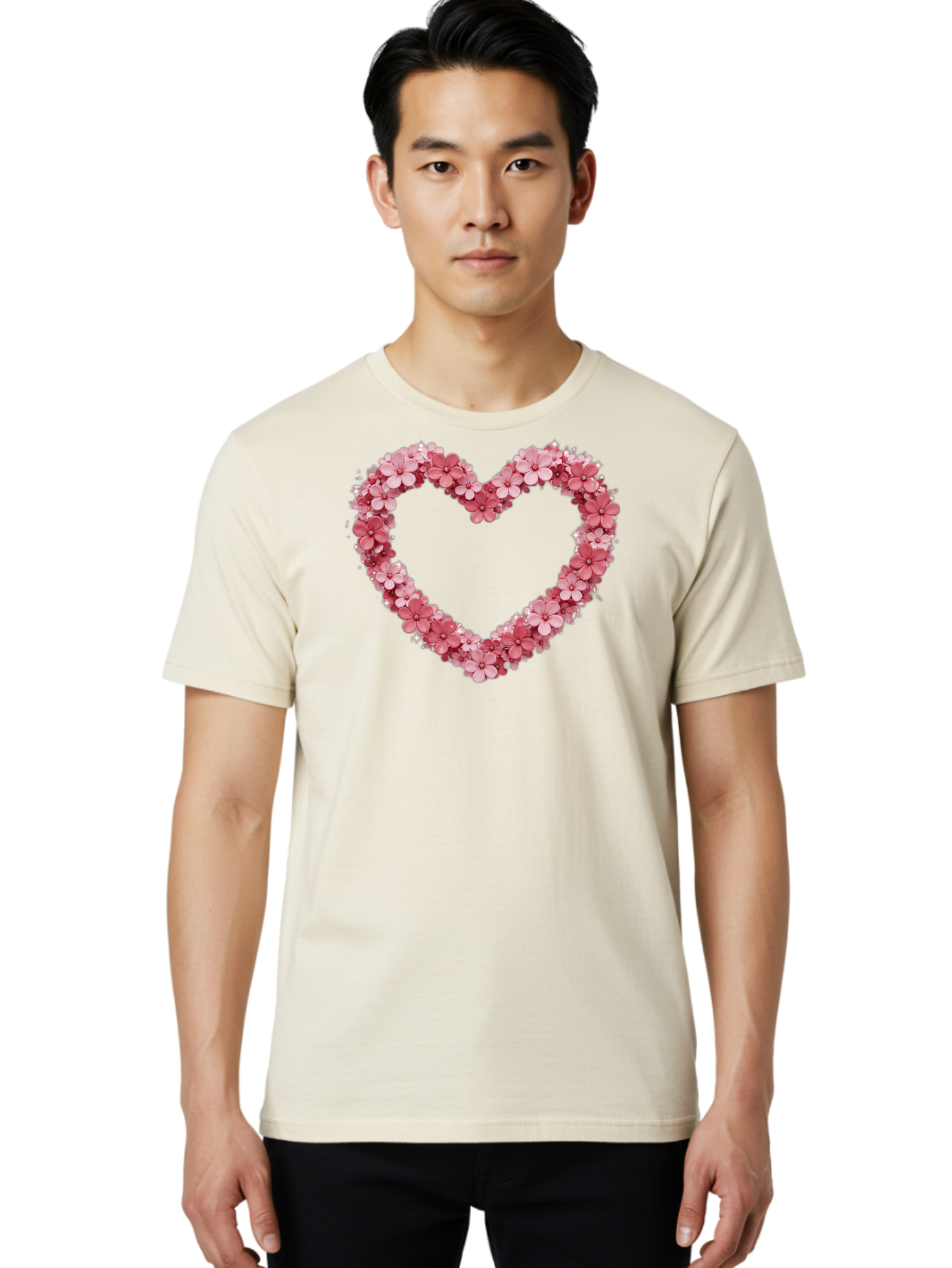 Heart-Shape-With-Pink-Flowers Men'S Graphic Tee, 100% Cotton, Comfortable Casual Summer Wear, Machine Washable, Vintage Camera, Old Camera, Antique Camera, Black Camera, Classic Photography, Photography Equipment, Nostalgic Device, Bai069 18