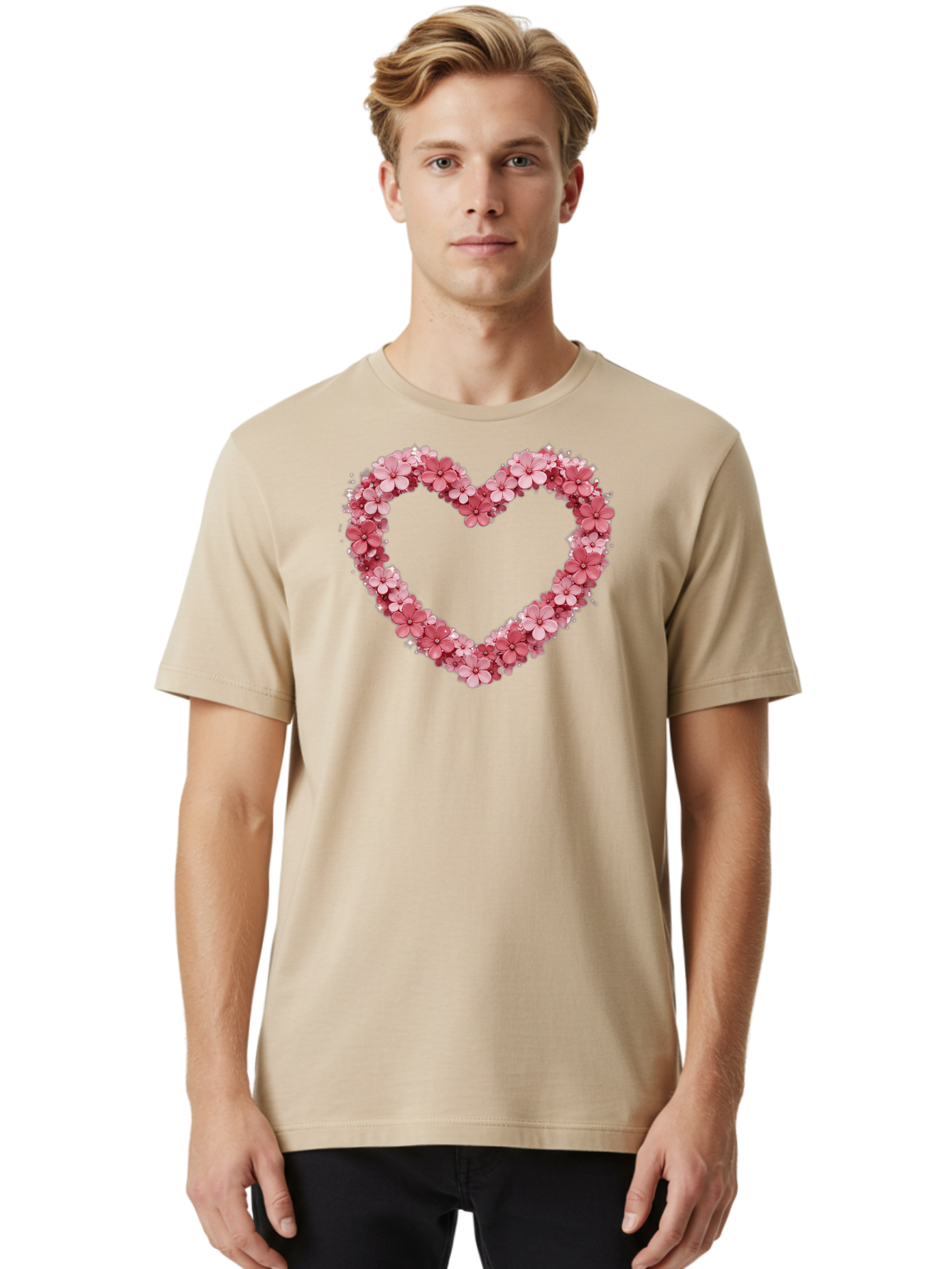 Heart-Shape-With-Pink-Flowers Men'S Graphic Tee, 100% Cotton, Comfortable Casual Summer Wear, Machine Washable, Vintage Camera, Old Camera, Antique Camera, Black Camera, Classic Photography, Photography Equipment, Nostalgic Device, Bai069 27