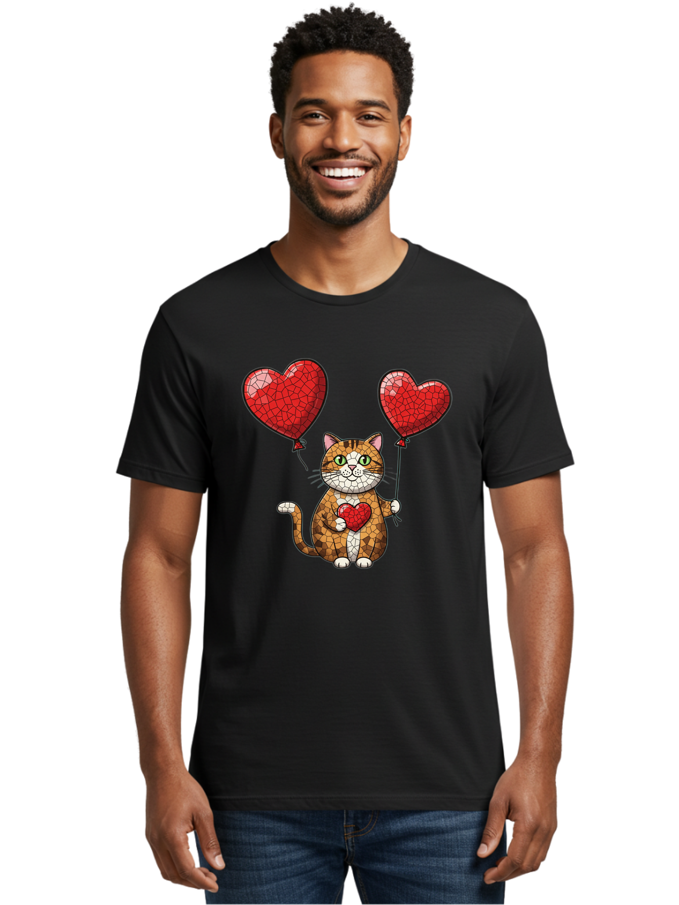 Mosaic-Cat-With-Heart-Balloons Men'S Graphic Tee, 100% Cotton, Comfortable Casual Summer Wear, Machine Washable, Vintage Camera, Old Camera, Antique Camera, Black Camera, Classic Photography, Photography Equipment, Nostalgic Device, Bai165 18