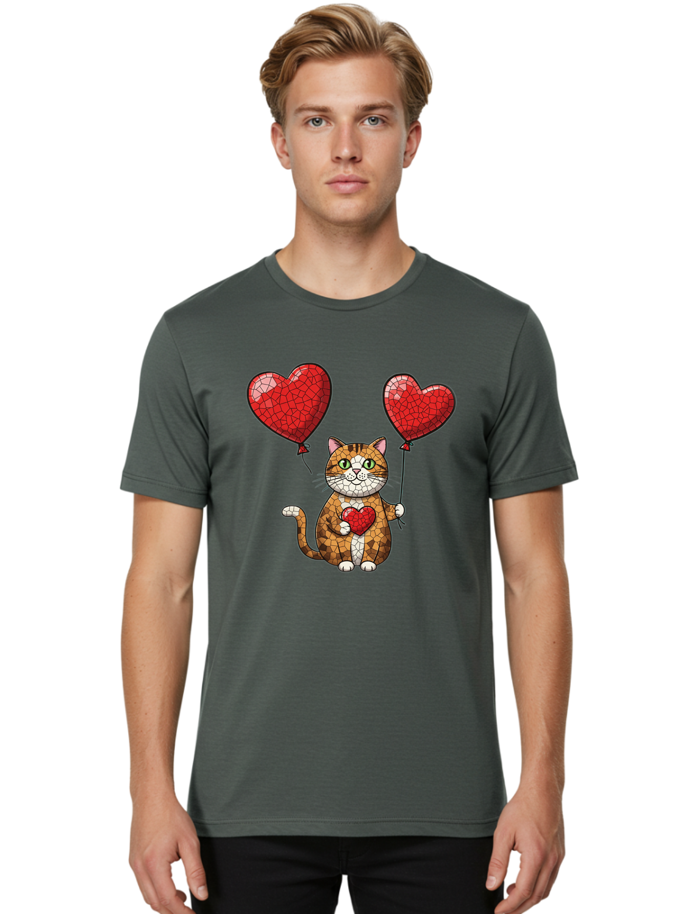 Mosaic-Cat-With-Heart-Balloons Men'S Graphic Tee, 100% Cotton, Comfortable Casual Summer Wear, Machine Washable, Vintage Camera, Old Camera, Antique Camera, Black Camera, Classic Photography, Photography Equipment, Nostalgic Device, Bai165 26