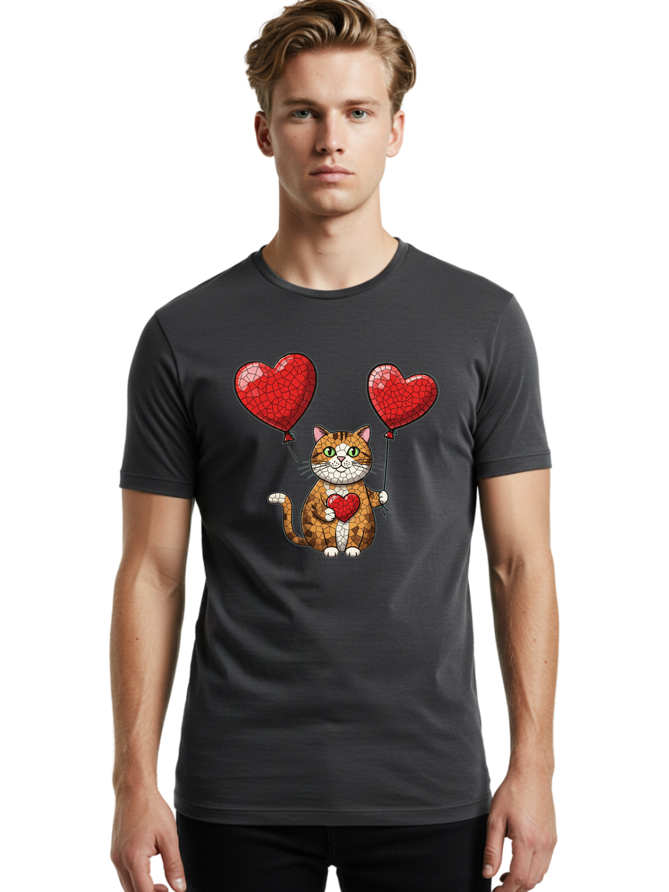 Mosaic-Cat-With-Heart-Balloons Men'S Graphic Tee, 100% Cotton, Comfortable Casual Summer Wear, Machine Washable, Vintage Camera, Old Camera, Antique Camera, Black Camera, Classic Photography, Photography Equipment, Nostalgic Device, Bai165 19