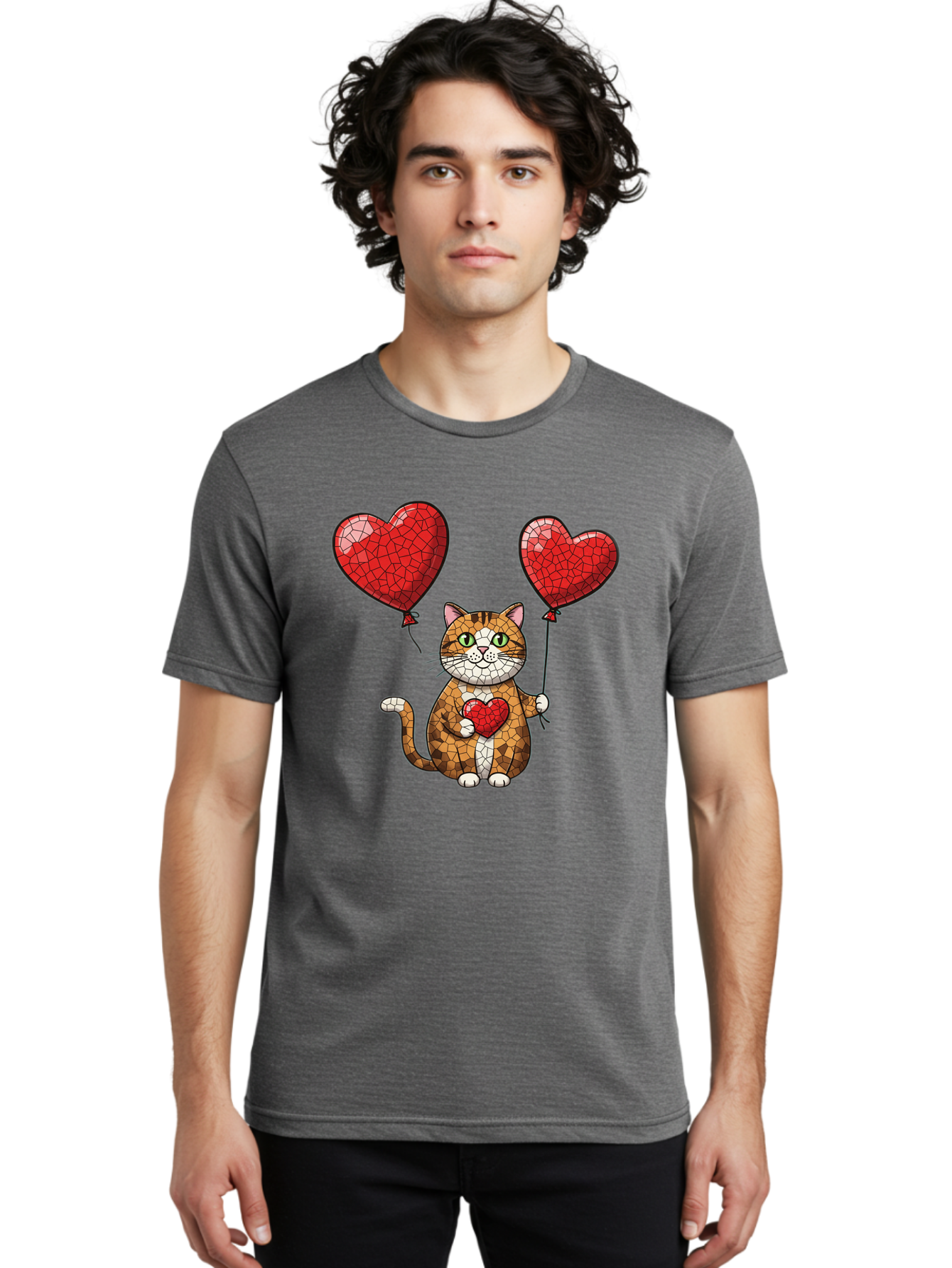 Mosaic-Cat-With-Heart-Balloons Men'S Graphic Tee, 100% Cotton, Comfortable Casual Summer Wear, Machine Washable, Vintage Camera, Old Camera, Antique Camera, Black Camera, Classic Photography, Photography Equipment, Nostalgic Device, Bai165 22