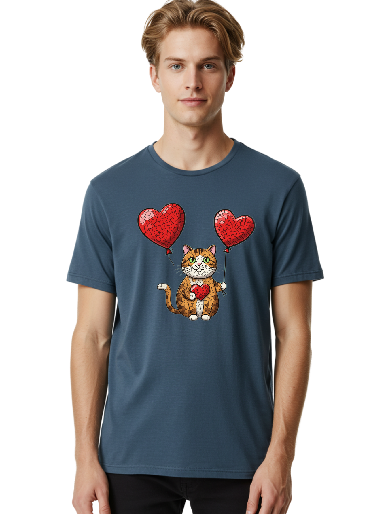 Mosaic-Cat-With-Heart-Balloons Men'S Graphic Tee, 100% Cotton, Comfortable Casual Summer Wear, Machine Washable, Vintage Camera, Old Camera, Antique Camera, Black Camera, Classic Photography, Photography Equipment, Nostalgic Device, Bai165 25
