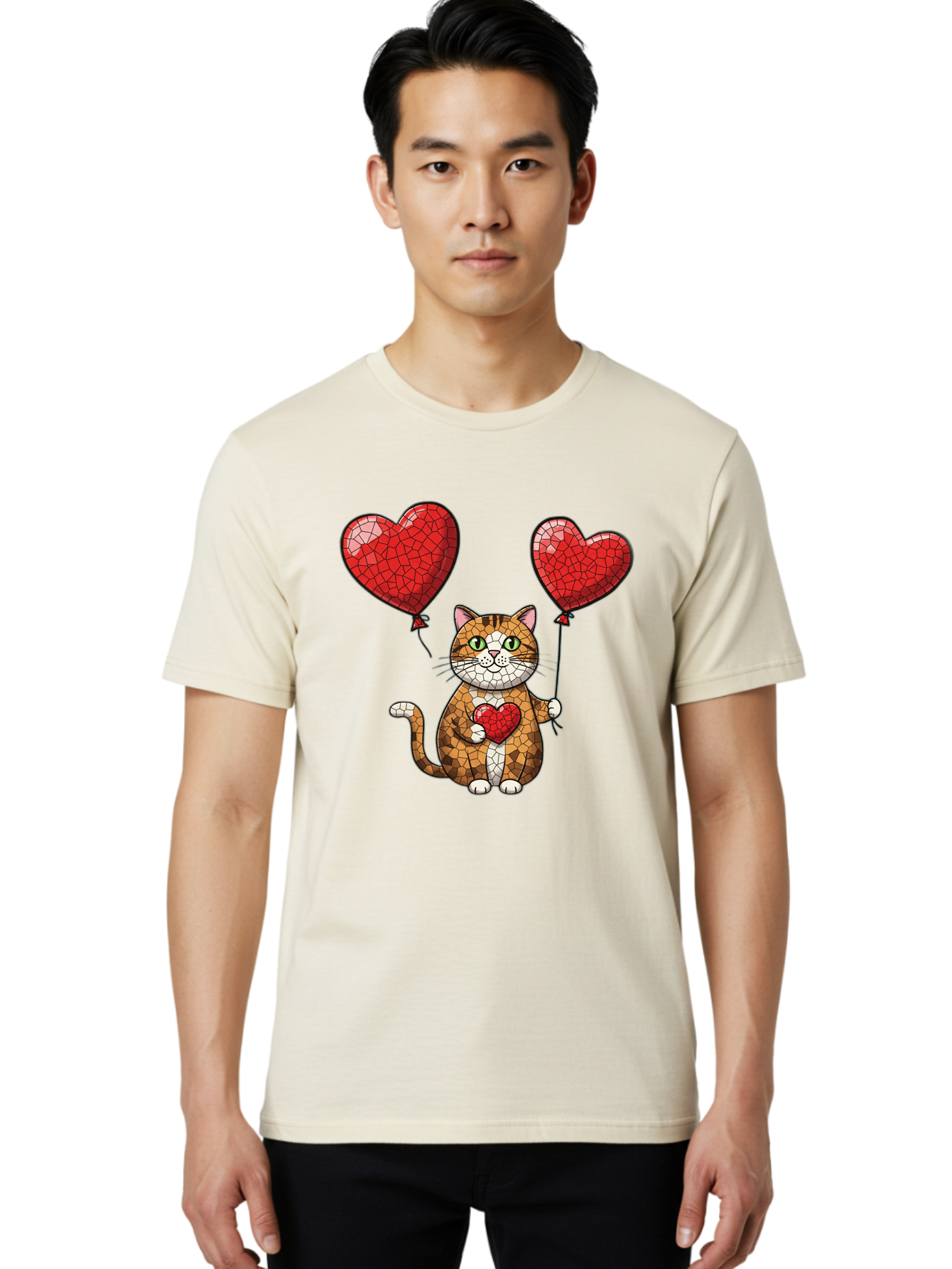 Mosaic-Cat-With-Heart-Balloons Men'S Graphic Tee, 100% Cotton, Comfortable Casual Summer Wear, Machine Washable, Vintage Camera, Old Camera, Antique Camera, Black Camera, Classic Photography, Photography Equipment, Nostalgic Device, Bai165 27