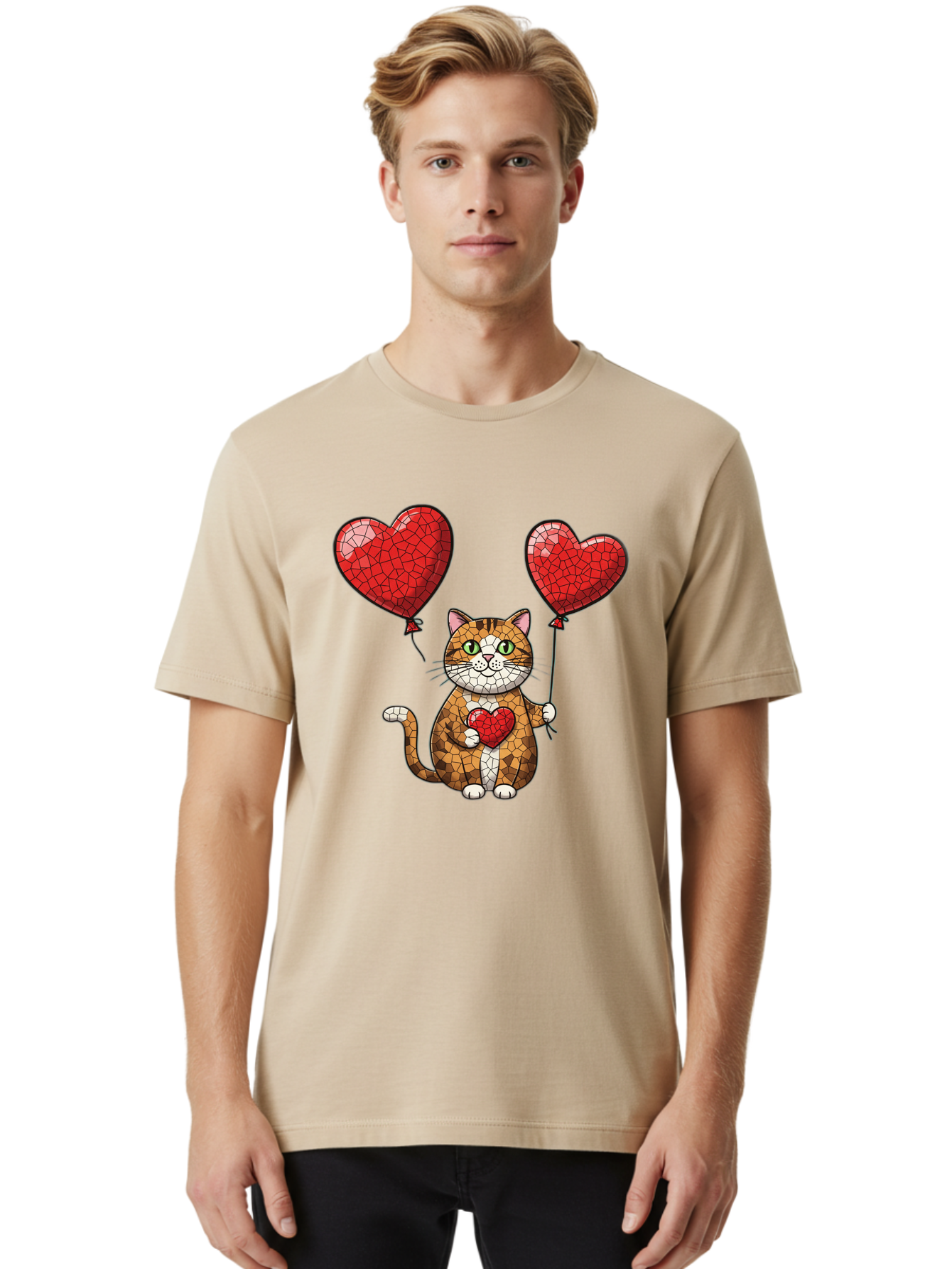 Mosaic-Cat-With-Heart-Balloons Men'S Graphic Tee, 100% Cotton, Comfortable Casual Summer Wear, Machine Washable, Vintage Camera, Old Camera, Antique Camera, Black Camera, Classic Photography, Photography Equipment, Nostalgic Device, Bai165 28
