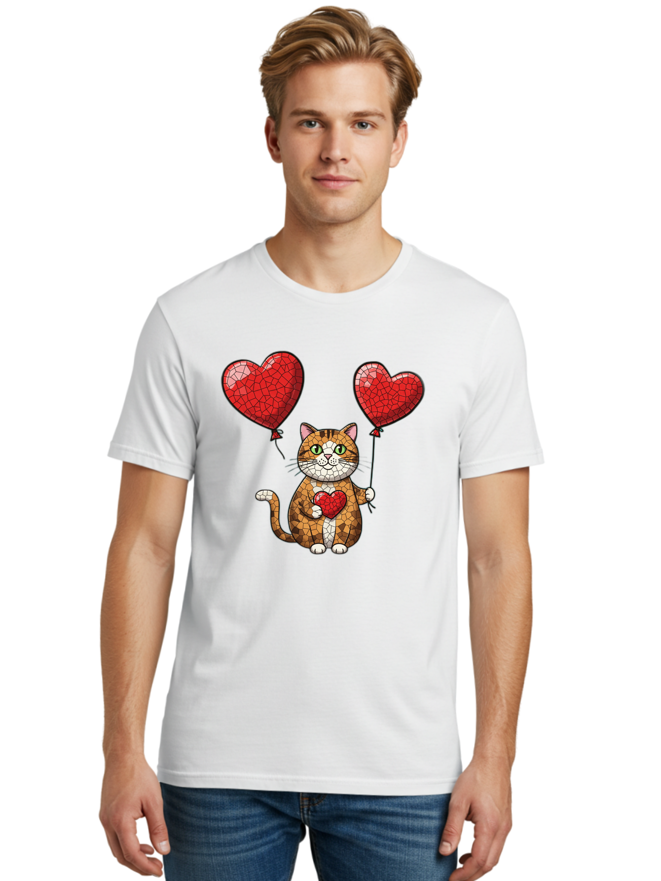 Mosaic-Cat-With-Heart-Balloons Men'S Graphic Tee, 100% Cotton, Comfortable Casual Summer Wear, Machine Washable, Vintage Camera, Old Camera, Antique Camera, Black Camera, Classic Photography, Photography Equipment, Nostalgic Device, Bai165 30